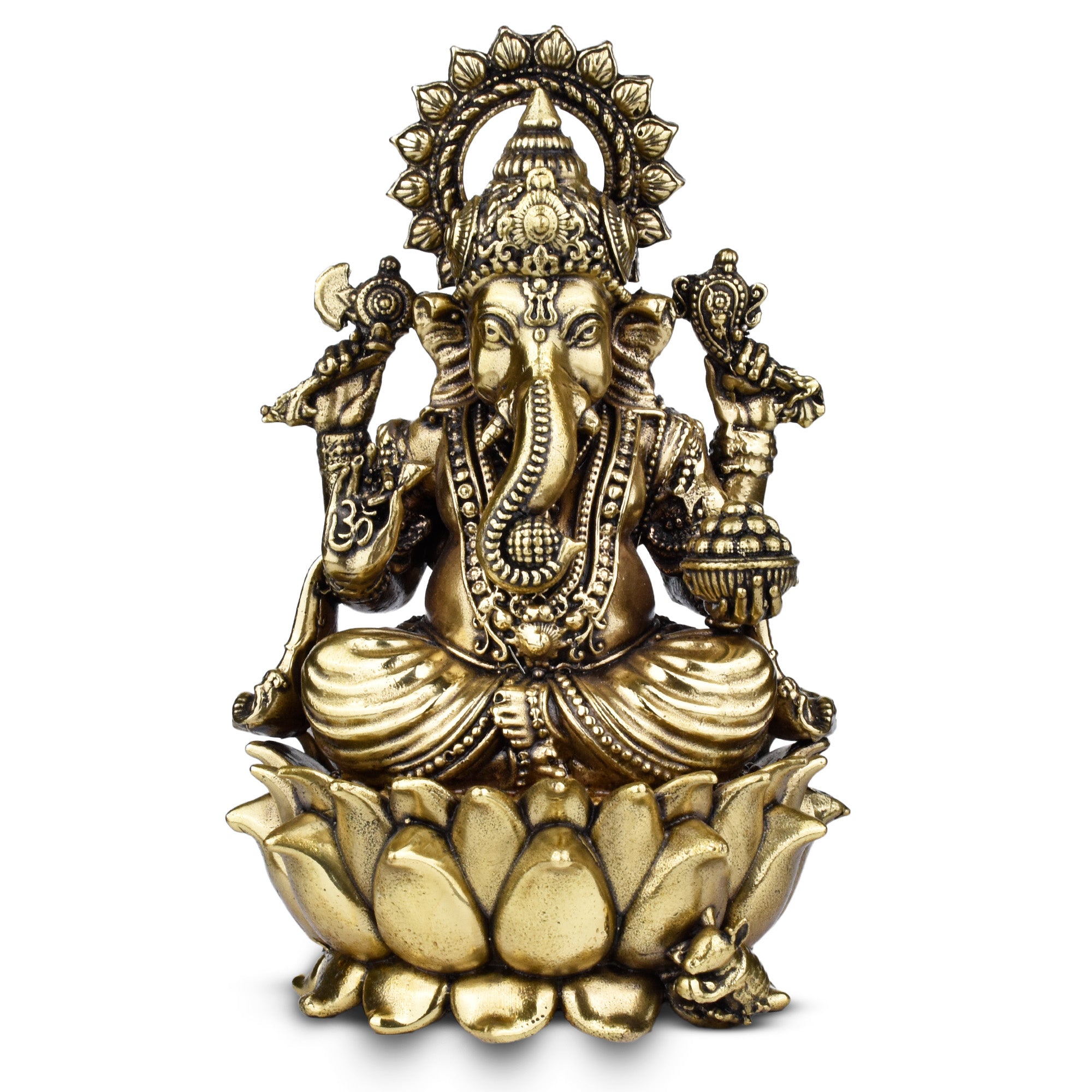 Brass Lord Ganesha Idol | Handcrafted  Brass Ganpati Murti Sitting on Lotus 5 inches for Home Temple, Office Decor & Gift