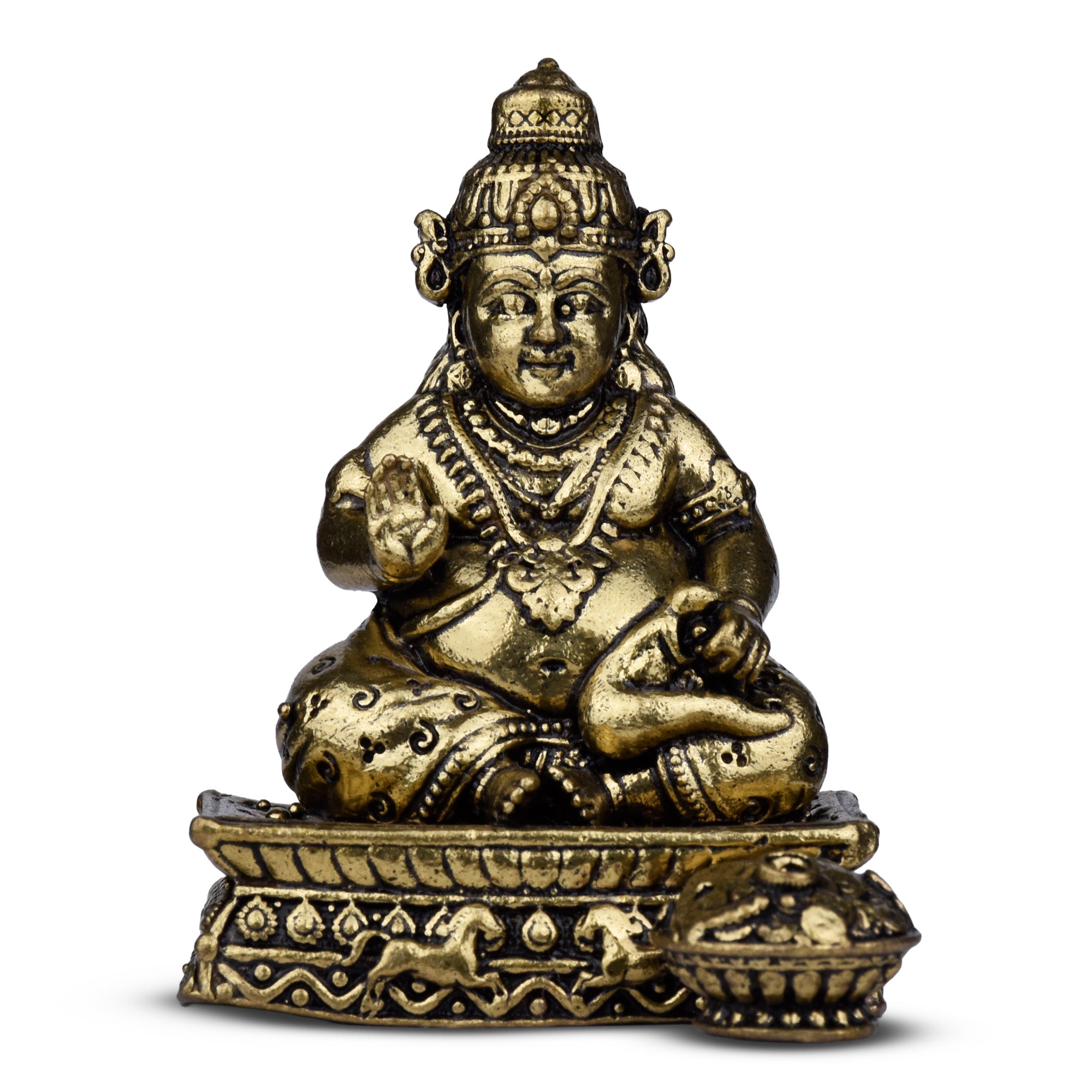 Brass Lord Kuber Idol – Hindu God of Wealth & Prosperity Statue for Home Decor & Pooja | 2.5 inches (Small Size) |