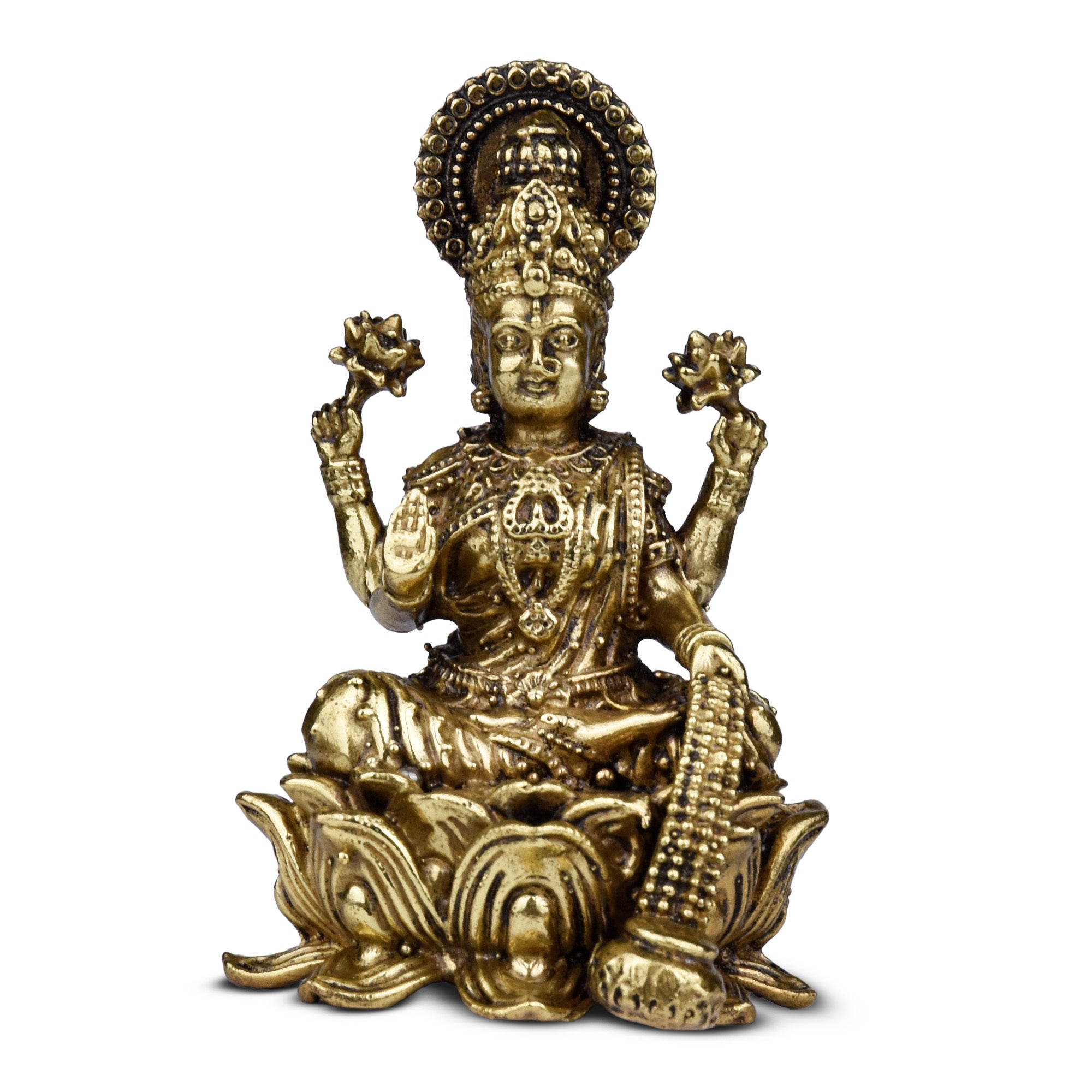 Brass Goddess Lakshmi Idol – Wealth & Prosperity Hindu Statue for Pooja & Decor | 2.5 inches (Small Size) |