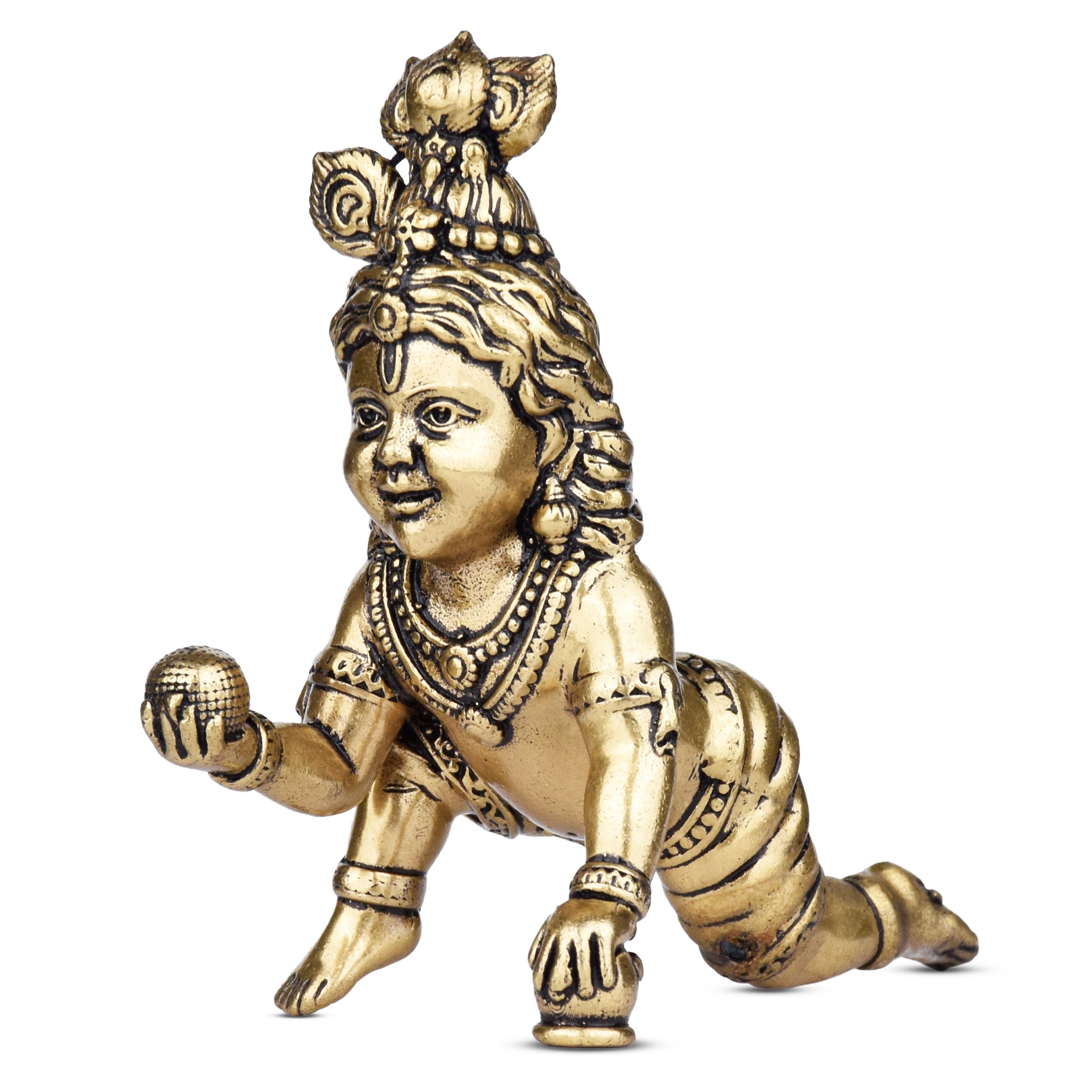 Brass Laddu Gopal Idol | Bal Gopal (Baby Krishna) | 3 inches | Crawling Murti for Pooja & Home Décor