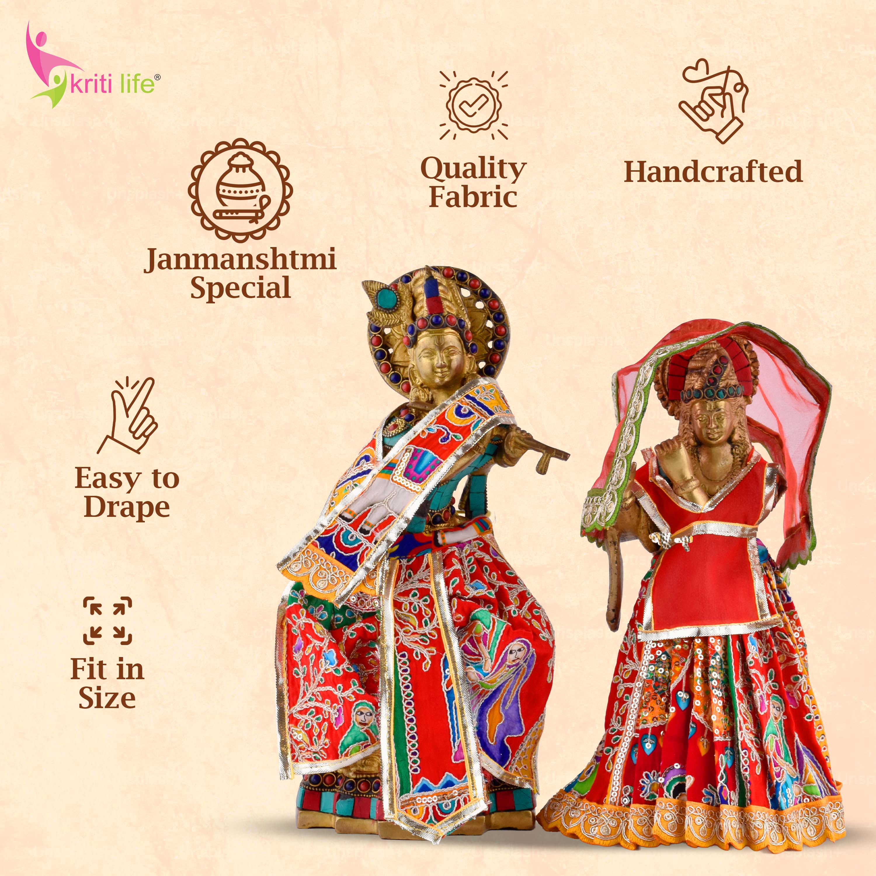 Traditional Radha Krishna Dress Set for 12 Inch Idol – Red Ethnic Design