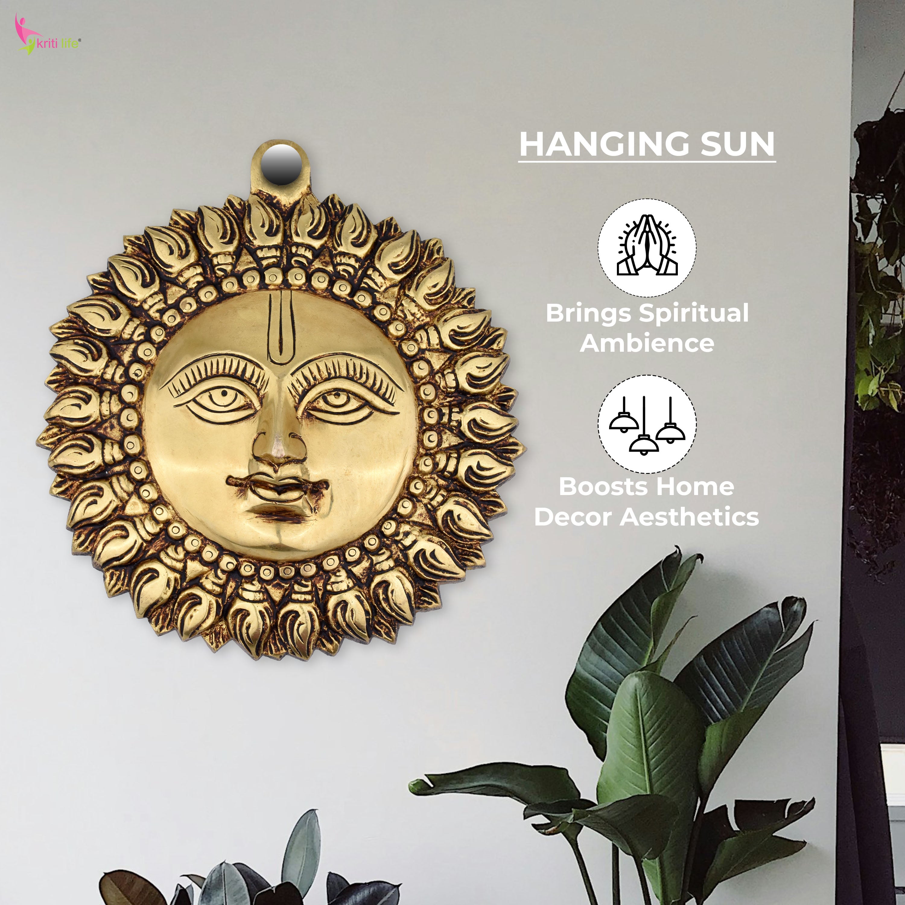 Brass Surya Wall Hanging | Sun God Face Wall Mount for Entrance & Pooja Room- 6  inches