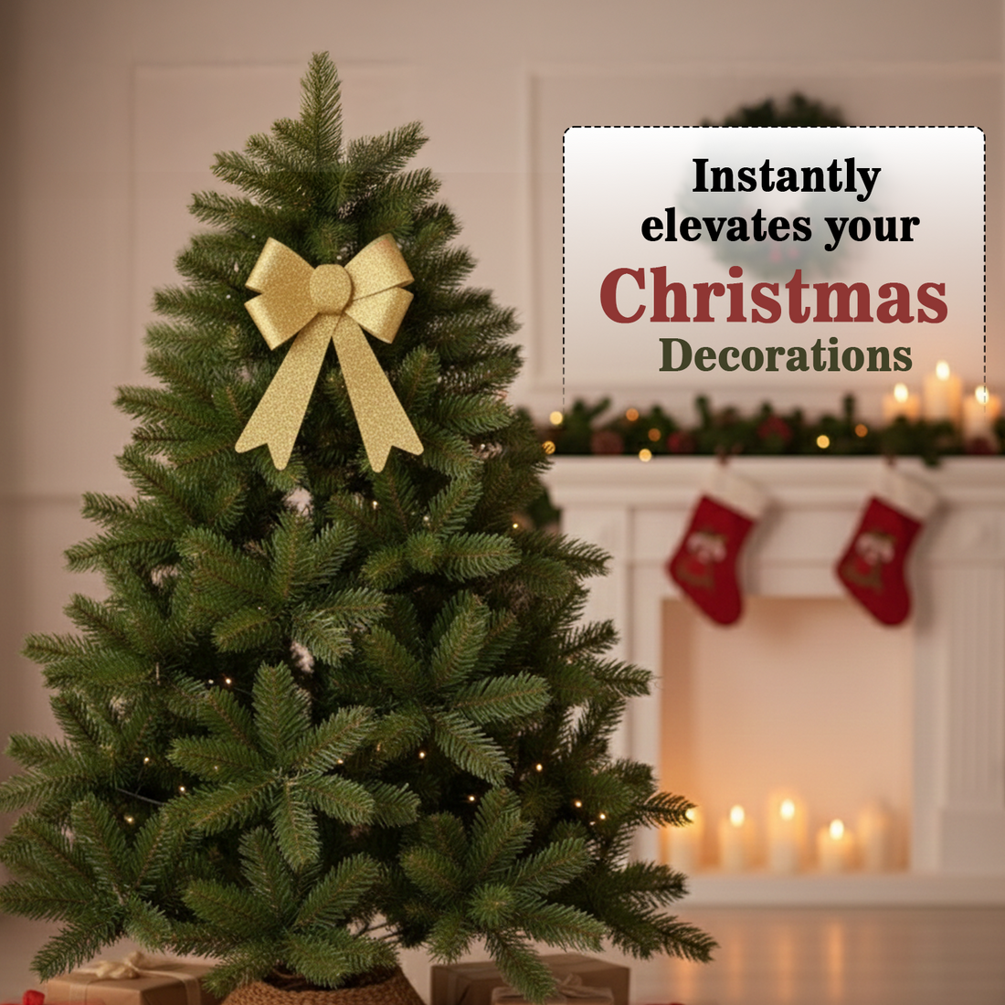 Golden Glitter Christmas Bow 17 Cm