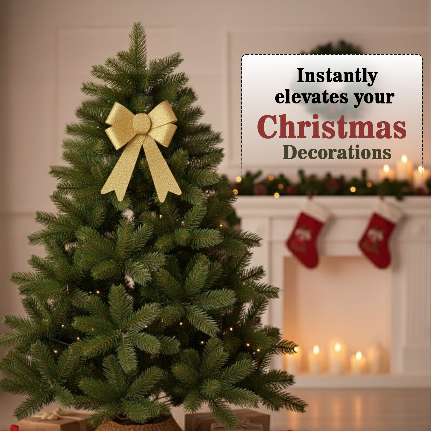 Golden Glitter Christmas Bow 17 Cm