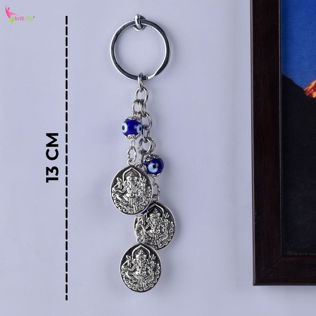 Ganesh Evil Eye Keychain | Nazar Suraksha with Ganpati Charms & Blue Protection Beads-13 cm Hight