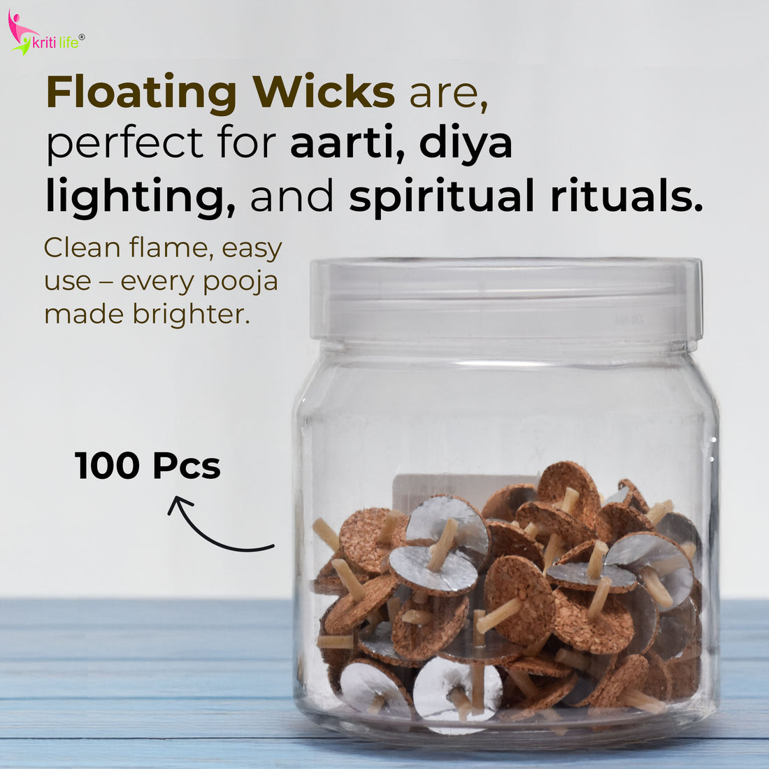 Floating Wicks for Diya & Pooja – 100 pcs | Clean, Steady & Easy to Use