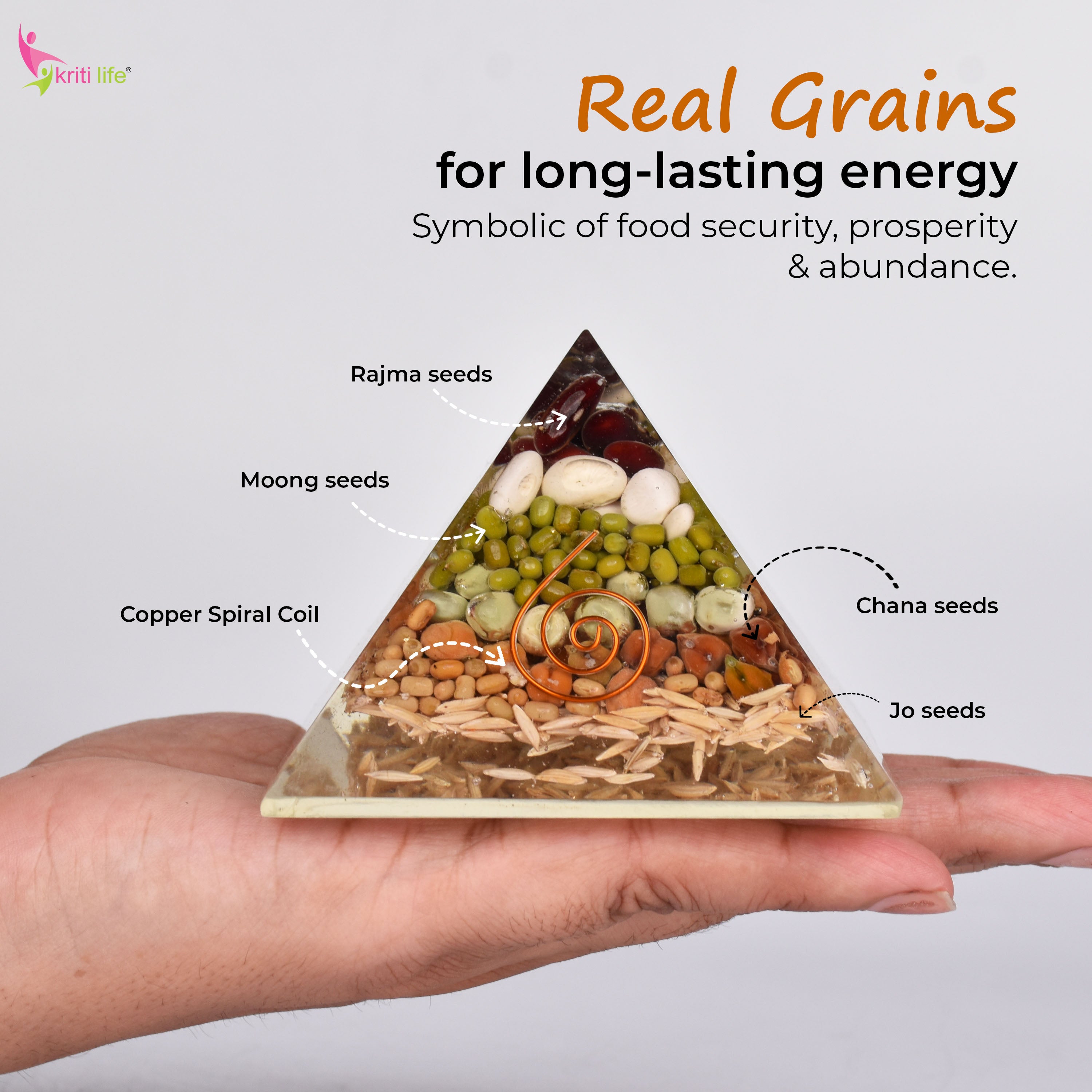 Annapurna Pyramid | Energised Grain Pyramid with Cowries & Copper Coil for Prosperity & Food Abundance