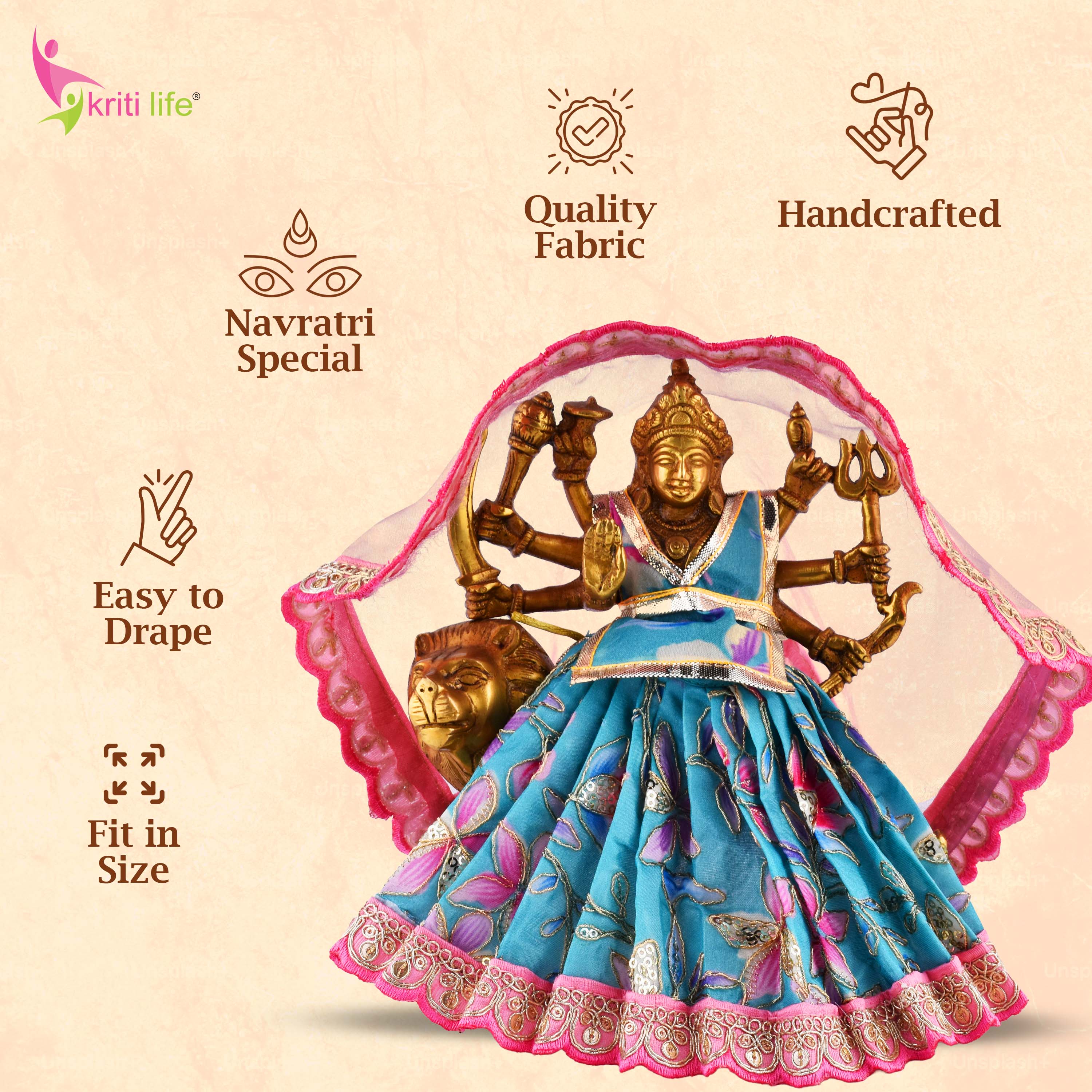 Mata Rani Dress for 12 Inch Idol – Traditional Durga Maa Vastra Set with Dupatta