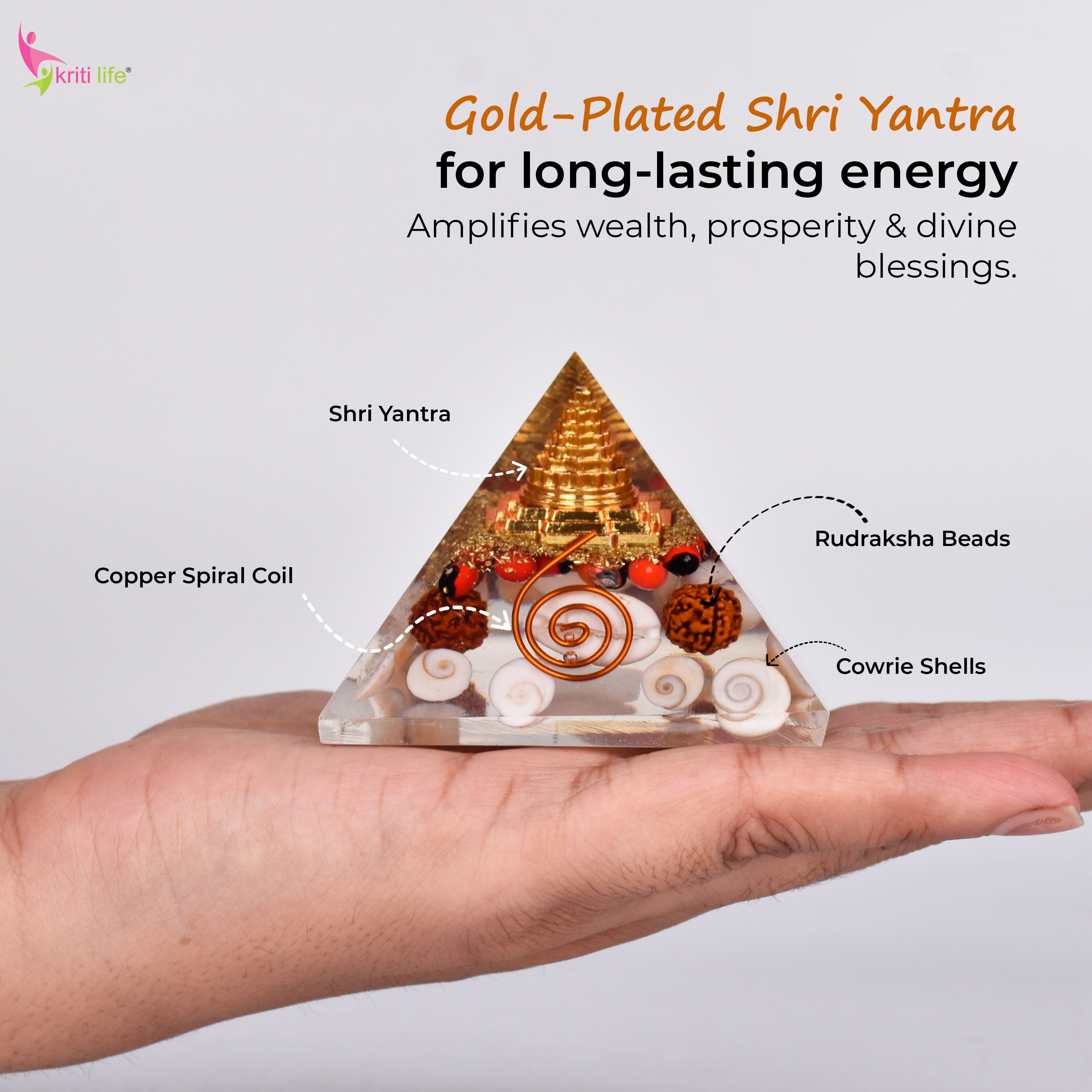Laxmi Pyramid with Shri Meru Yantra | Gomti Chakra, Cowrie, Rudraksha for Wealth & Vastu