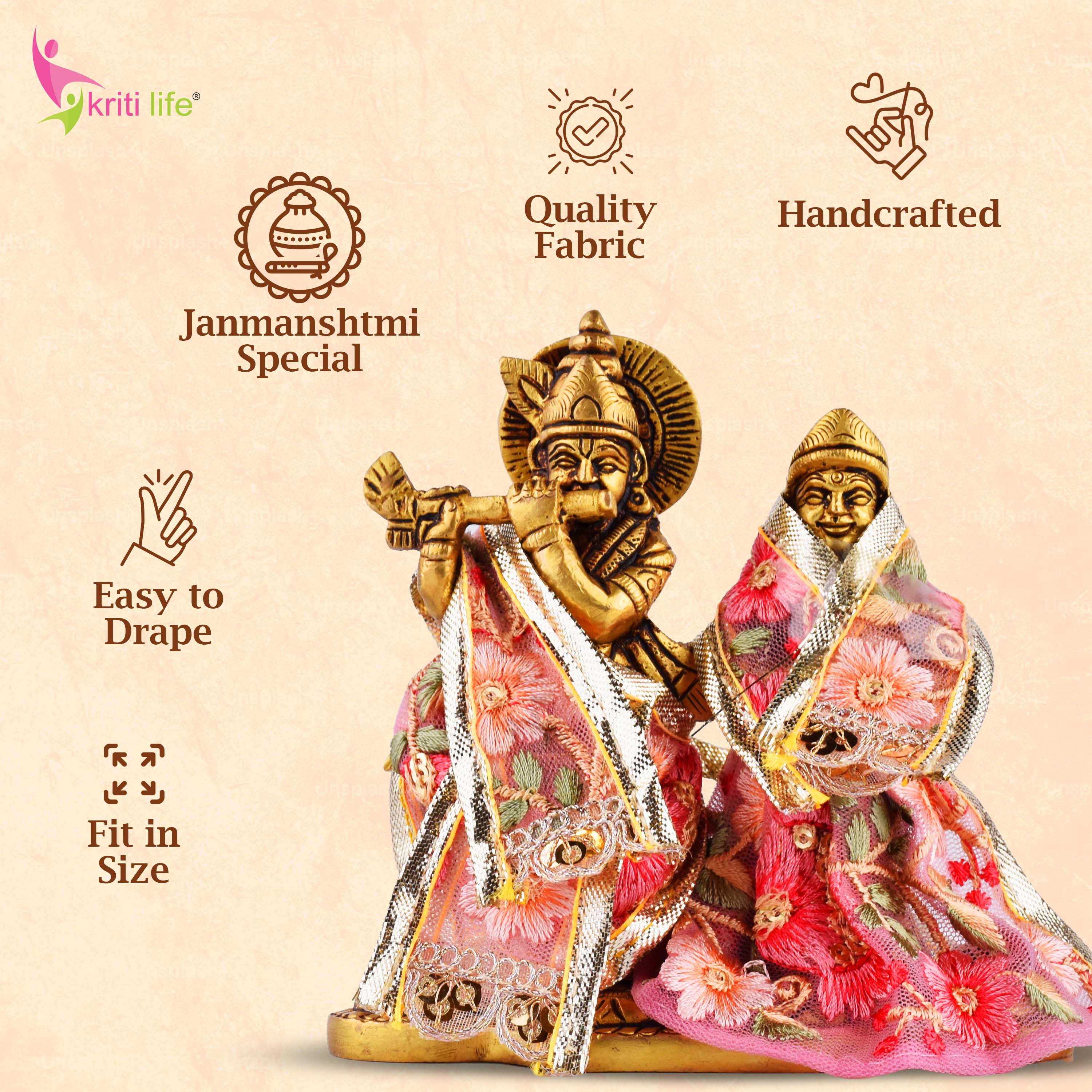 Radha Krishna Dress Set for 4 Inch Idol – Floral Embroidered Designer Vastra