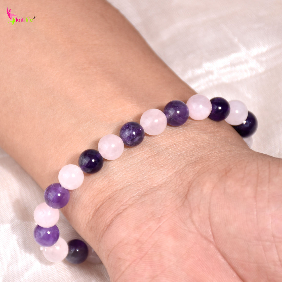 Natural Amethyst  & Rose Quartz Crystal Stone Bracelet 8mm