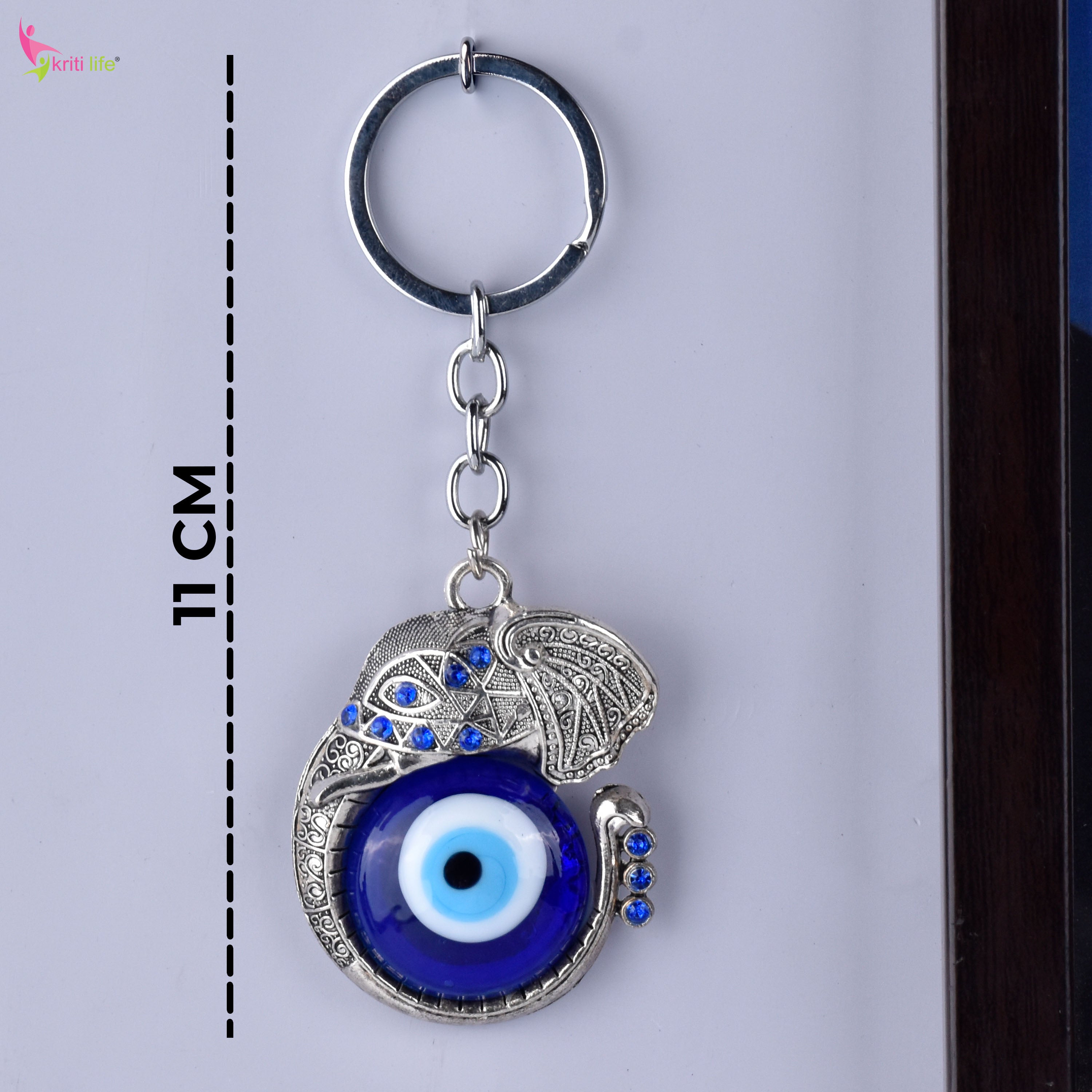 Elephant Evil Eye Keychain | Nazar Suraksha Keyring with Royal Elephant Charm for Luck & Protection-11 cm Hight