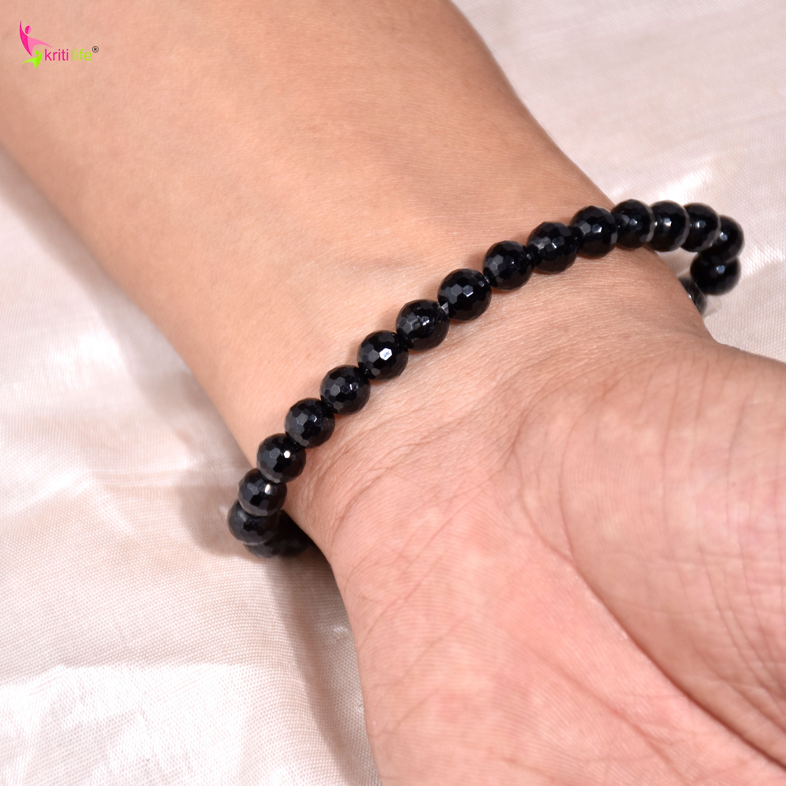 Natural Black Tourmaline Crystal Stone Bracelet 7mm