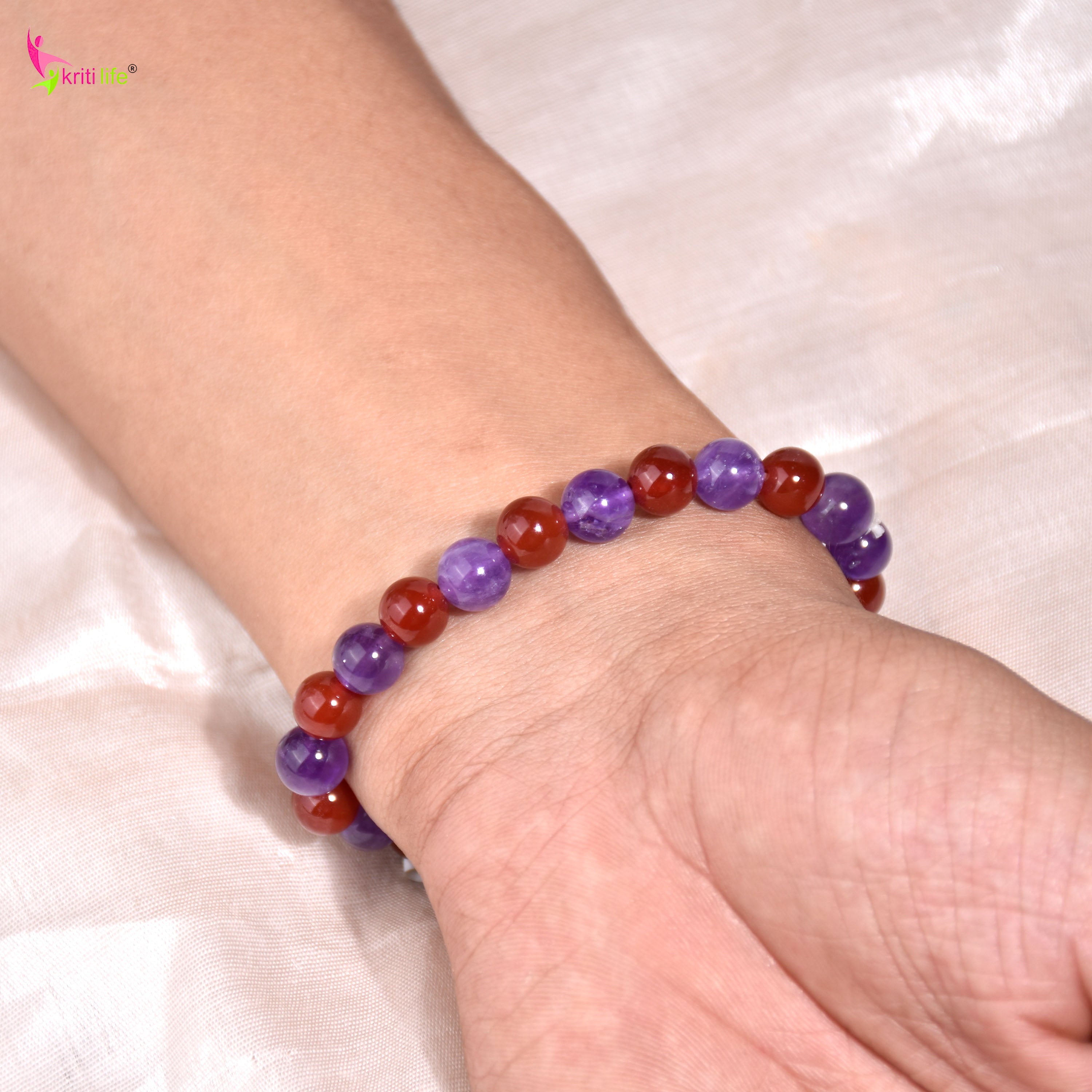 Natural Amethyst & Red Jasper Crystal Bracelet 8mm