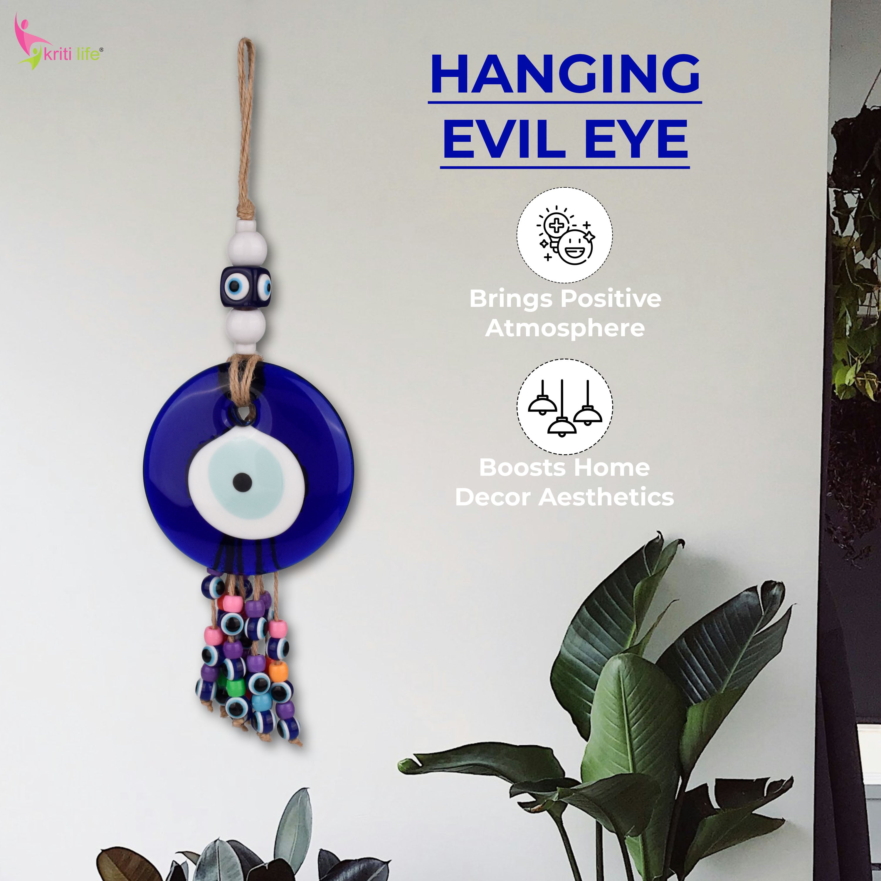 Evil Eye Wall Decor with Colorful Beads | Spiritual Nazar Battu for Home & Office – 26 cm Hight