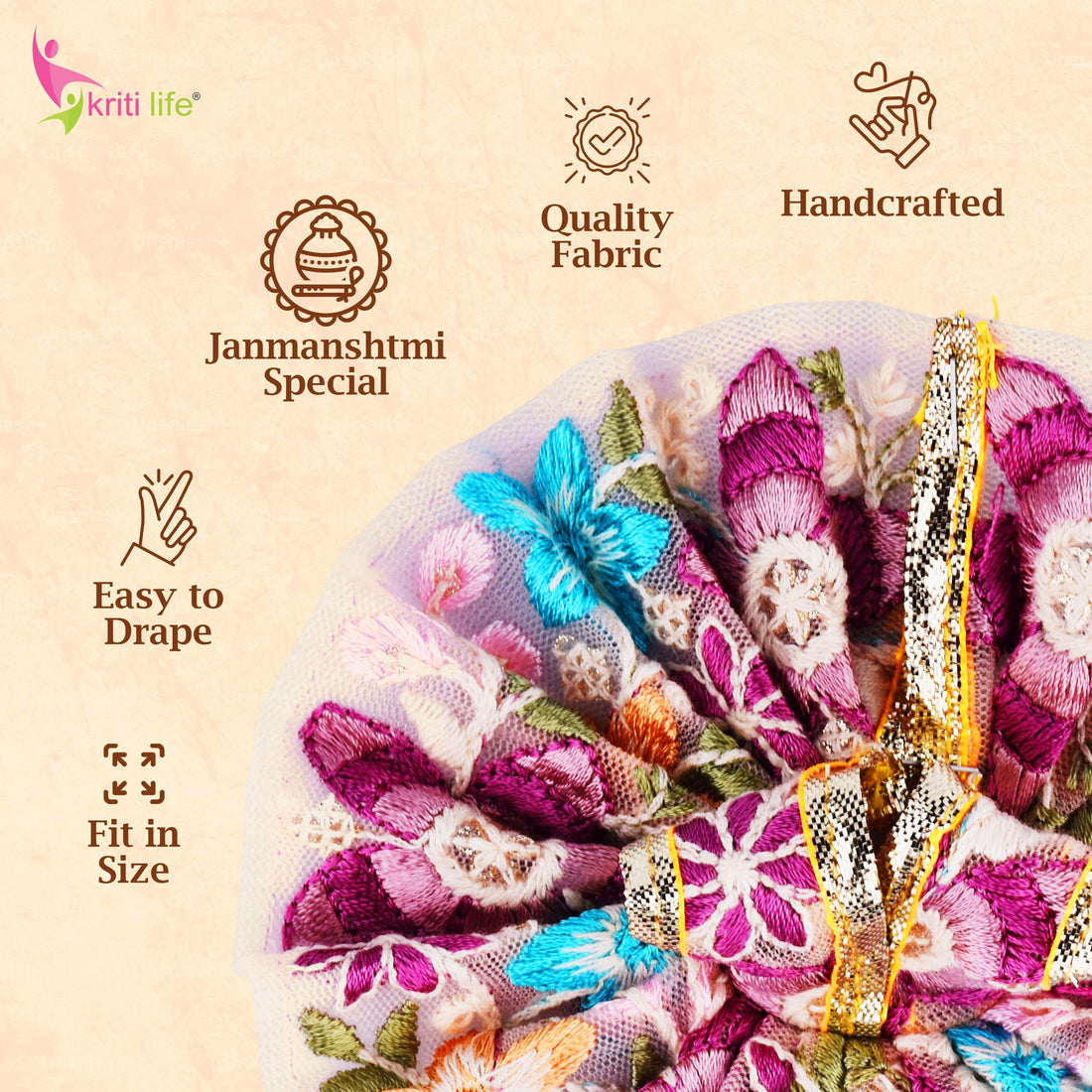 Elegant Floral Embroidered Laddu Gopal Dress for 2.5 Inch Idol – Soft Net Poshak