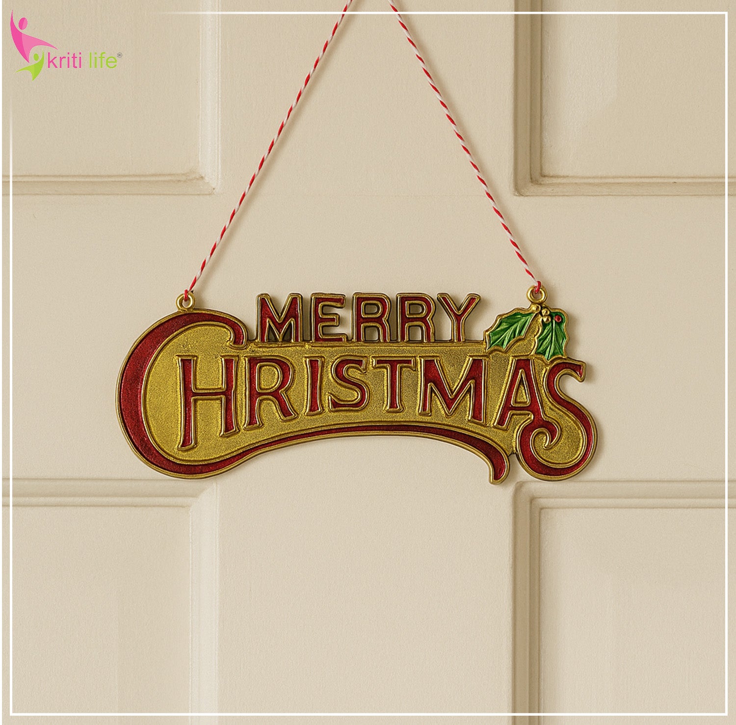 Merry Christmas Hanging Decor – Golden & Festive Wall/Tree Decoration