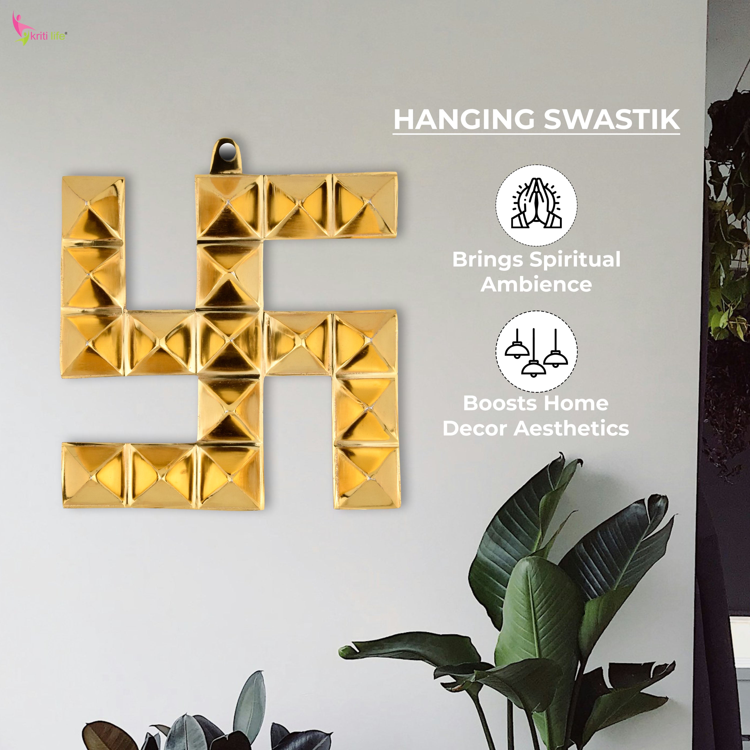 Brass Swastik Wall Hanging | Auspicious Vastu Symbol for Entrance- 6 inches