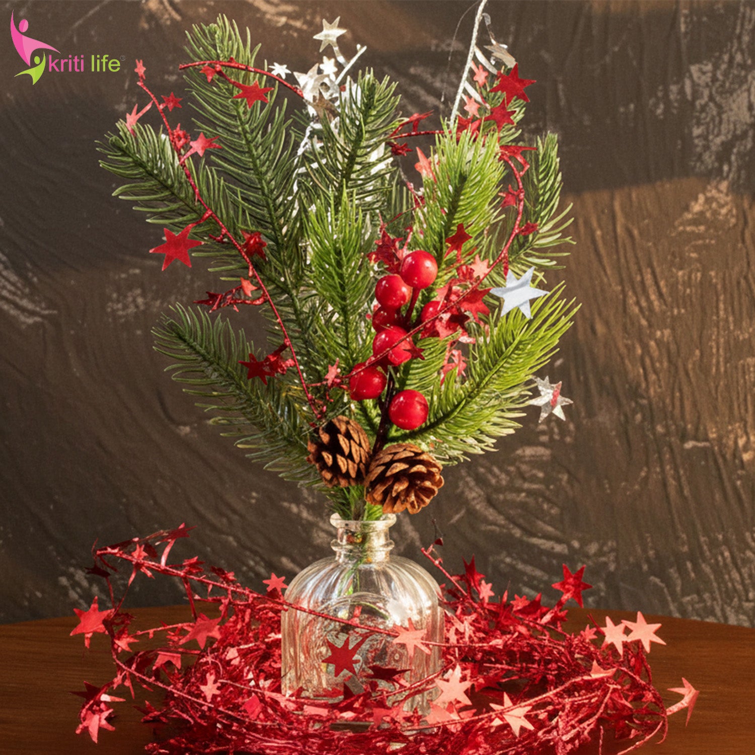 Metallic Star Garland for Christmas Tree & Home Décor – Red / Silver