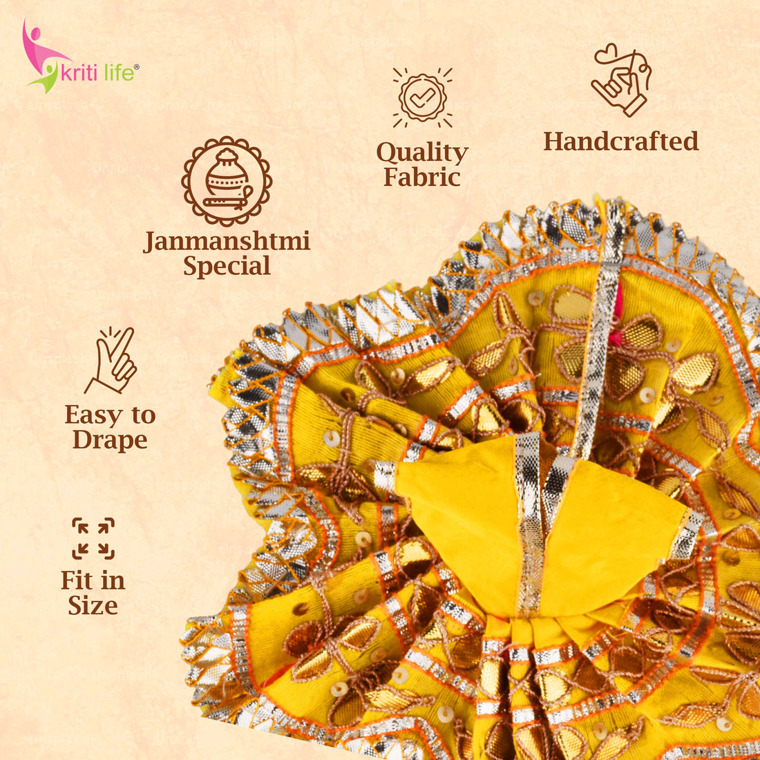 Beautiful Yellow Laddu Gopal Dress with Golden Embroidery – Ideal for 4-Inch Idol | Traditional Poshak for Kanha Ji