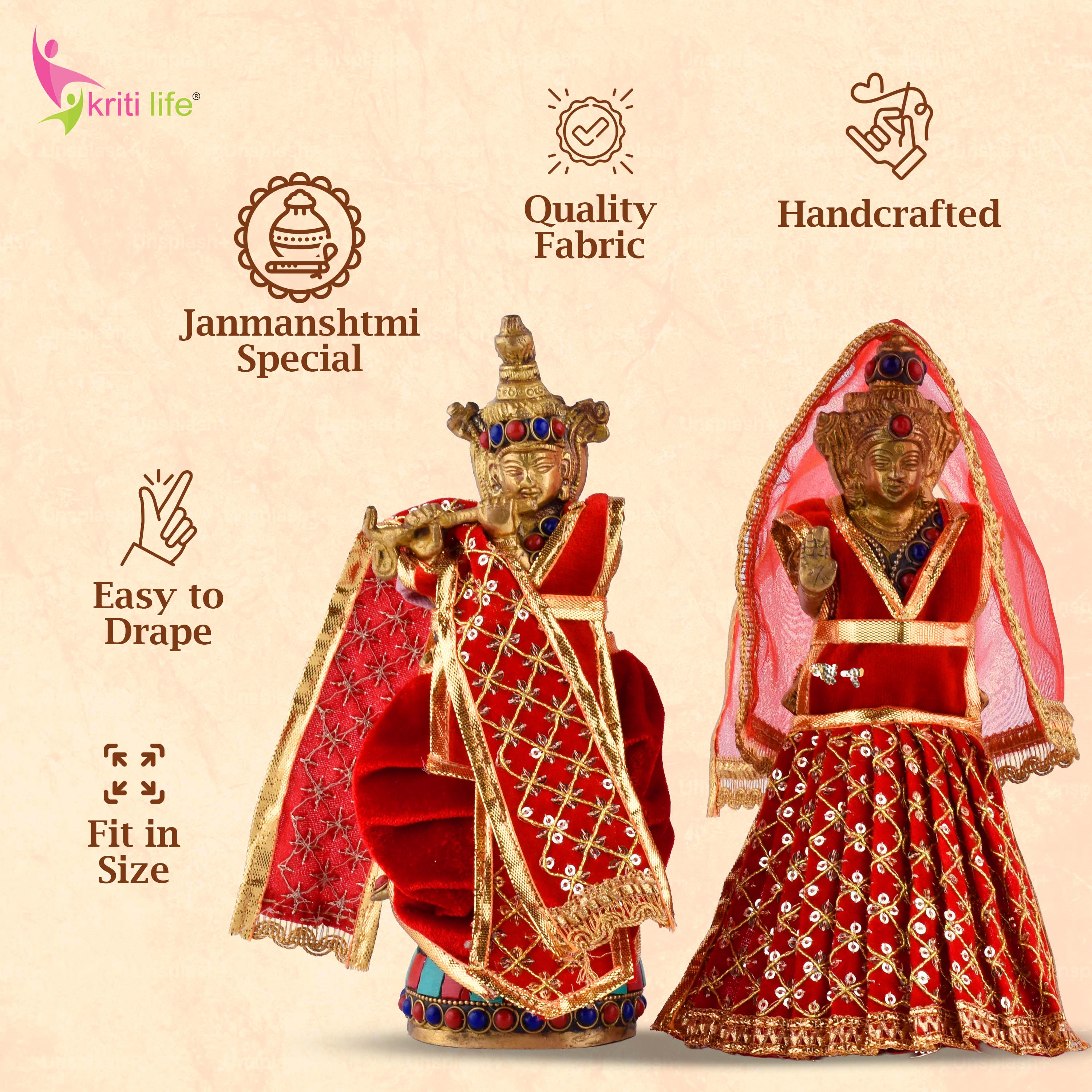 Red Radha Krishna Dress Set for 7.5 Inch Idol – Traditional Velvet Outfit with Embroidery