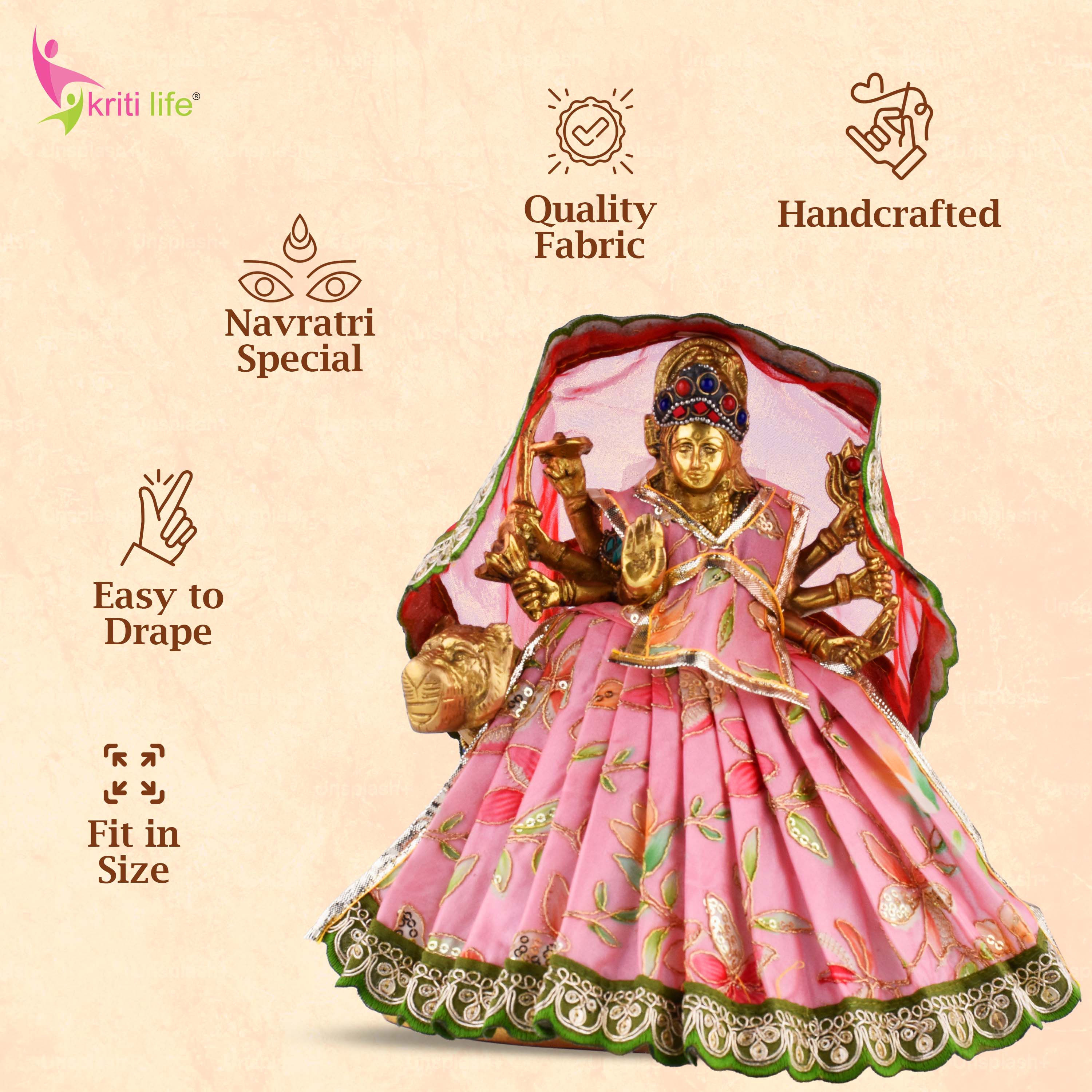 Mata Rani Dress for 9 Inch Idol – Designer Pink Lehenga Choli with Dupatta | Traditional Durga Maa Vastra