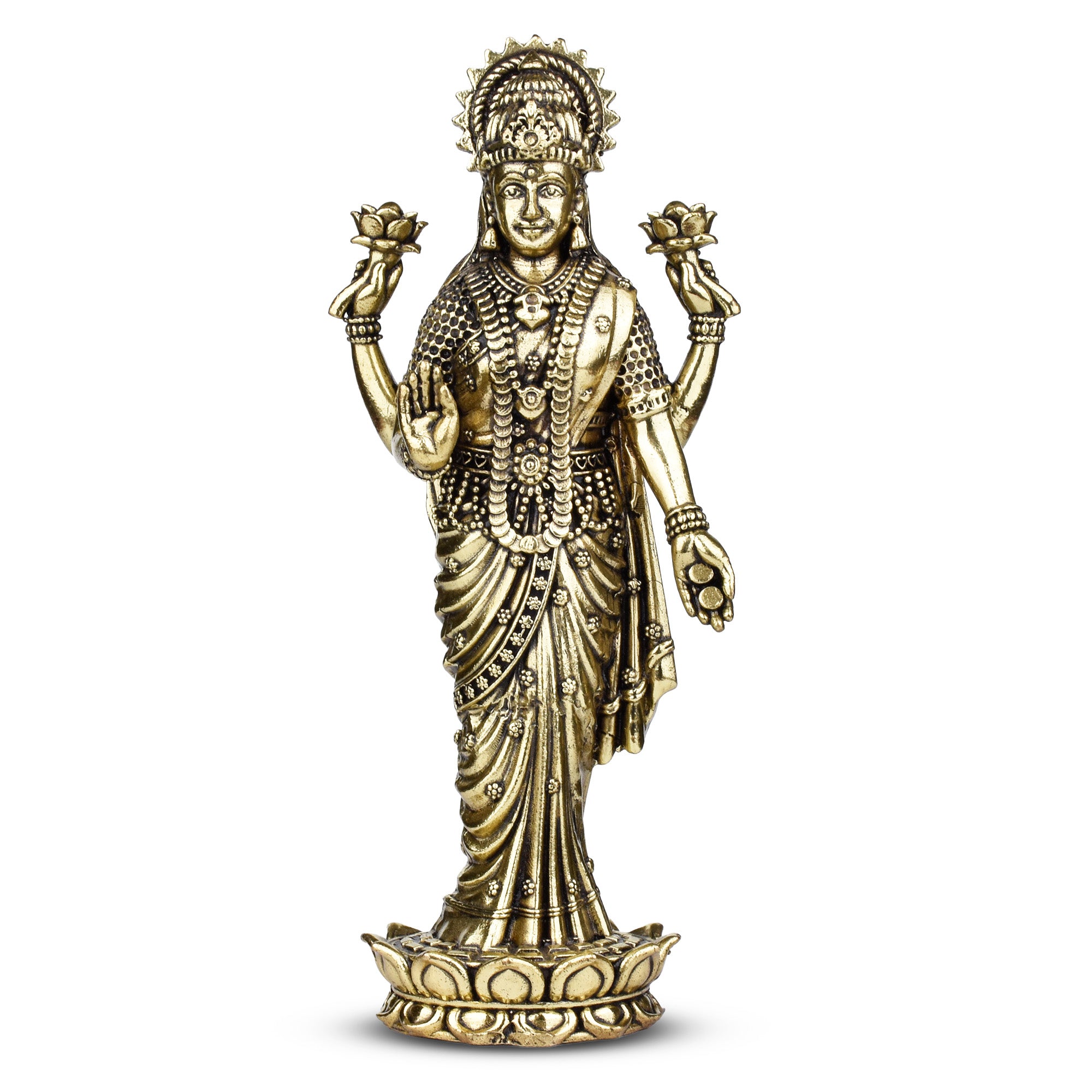 Brass Goddess Lakshmi Idol | 6 inches | for Pooja Room & Home Decor