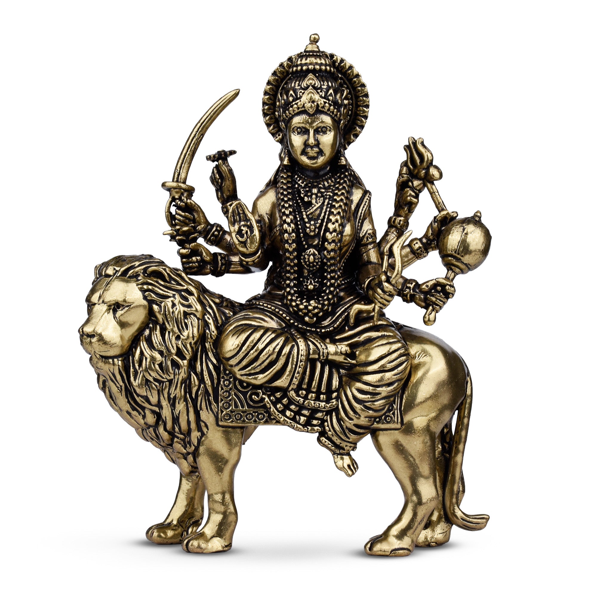 Brass Goddess Durga Idol on Lion | 3 inches | Handcrafted Divine Shakti Statue for Home Temple