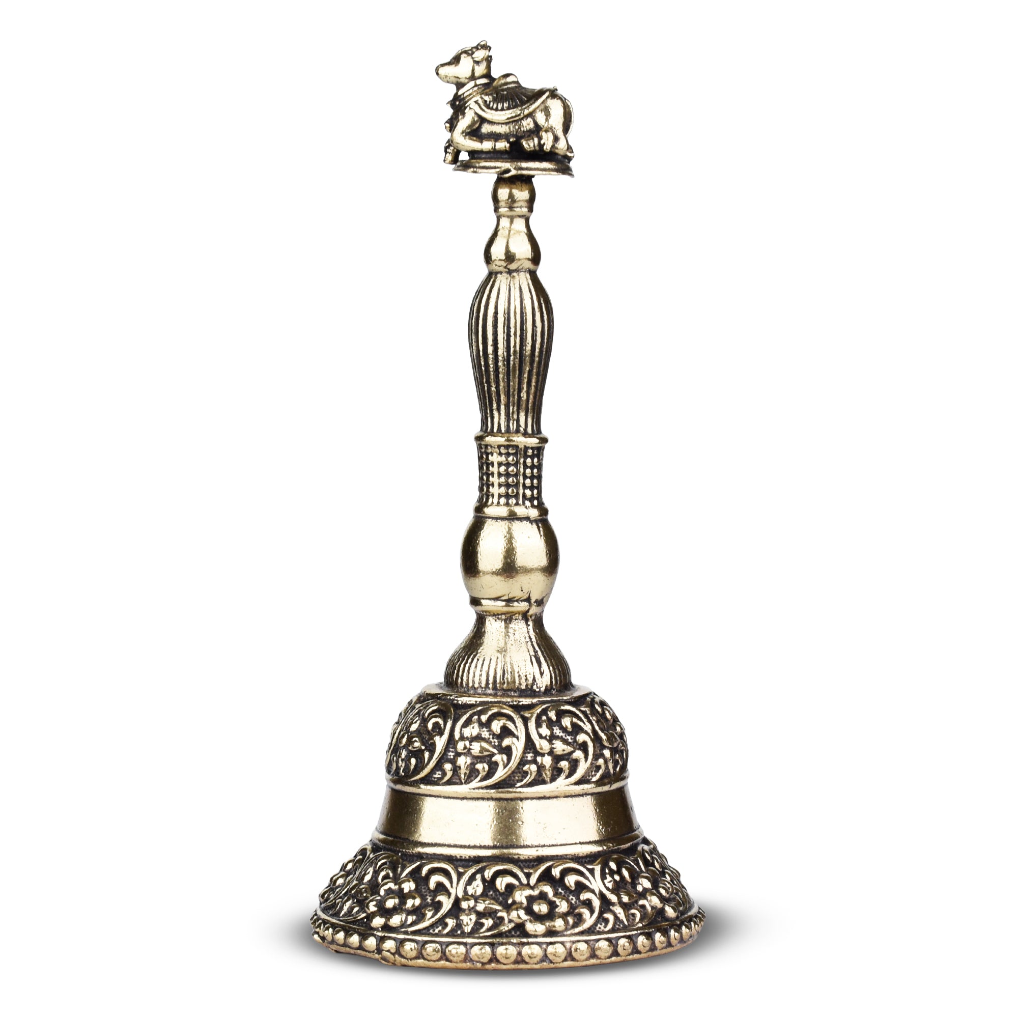 Handcrafted Brass Pooja Bell with Nandi Handle | 4 inches | Temple Ghanti for Daily Aarti