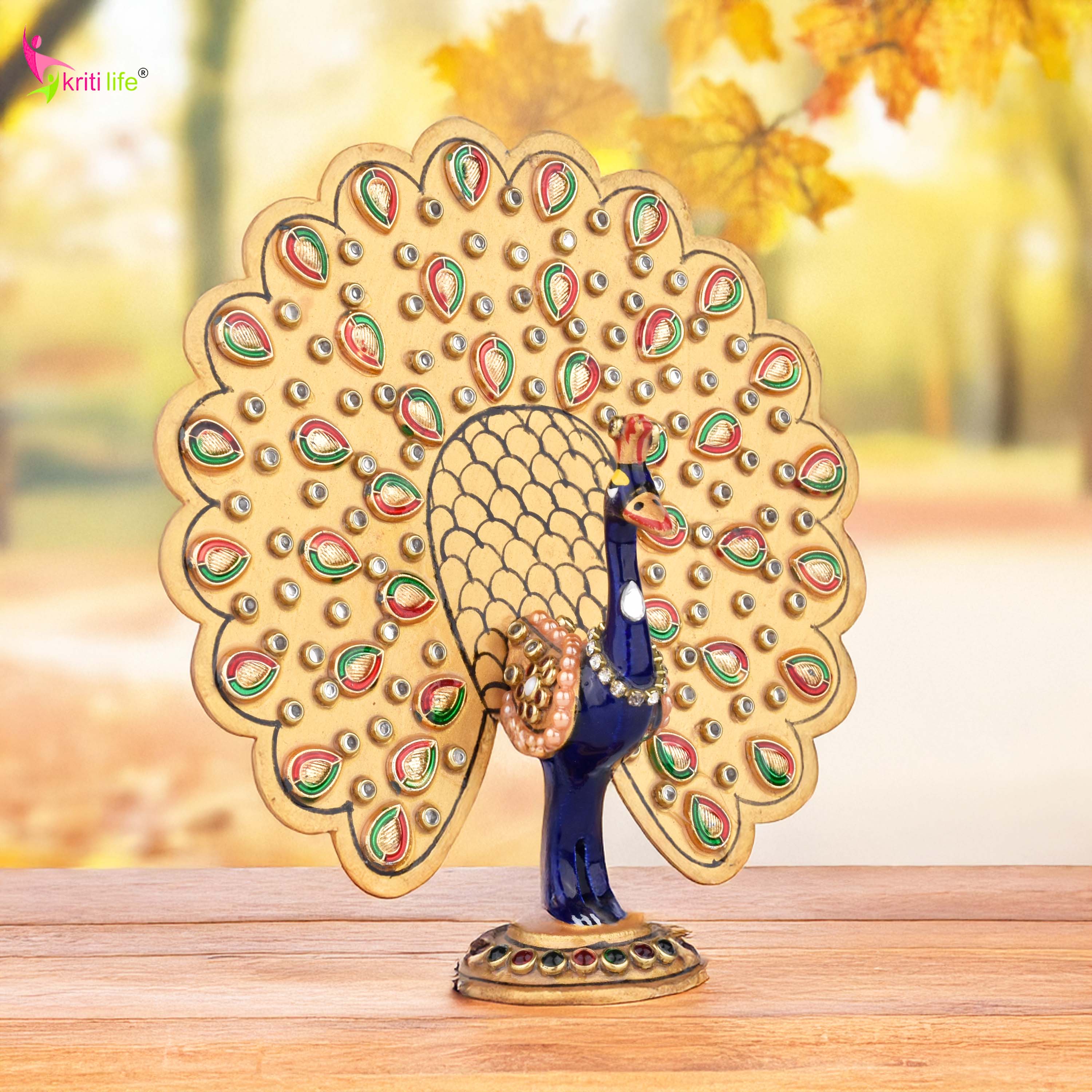 Handcrafted Aluminium Peacock Showpiece with Open Feather Fan - 5 inches