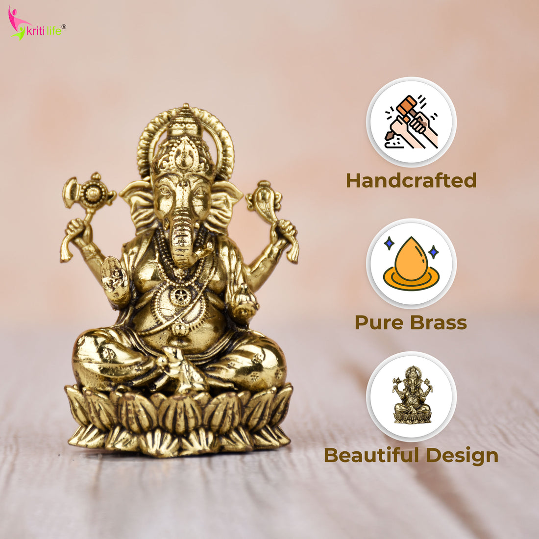 Brass Lord Ganesha Idol – Handcrafted Antique Finish Ganpati Statue for Home & Temple |Small size | 2 inches