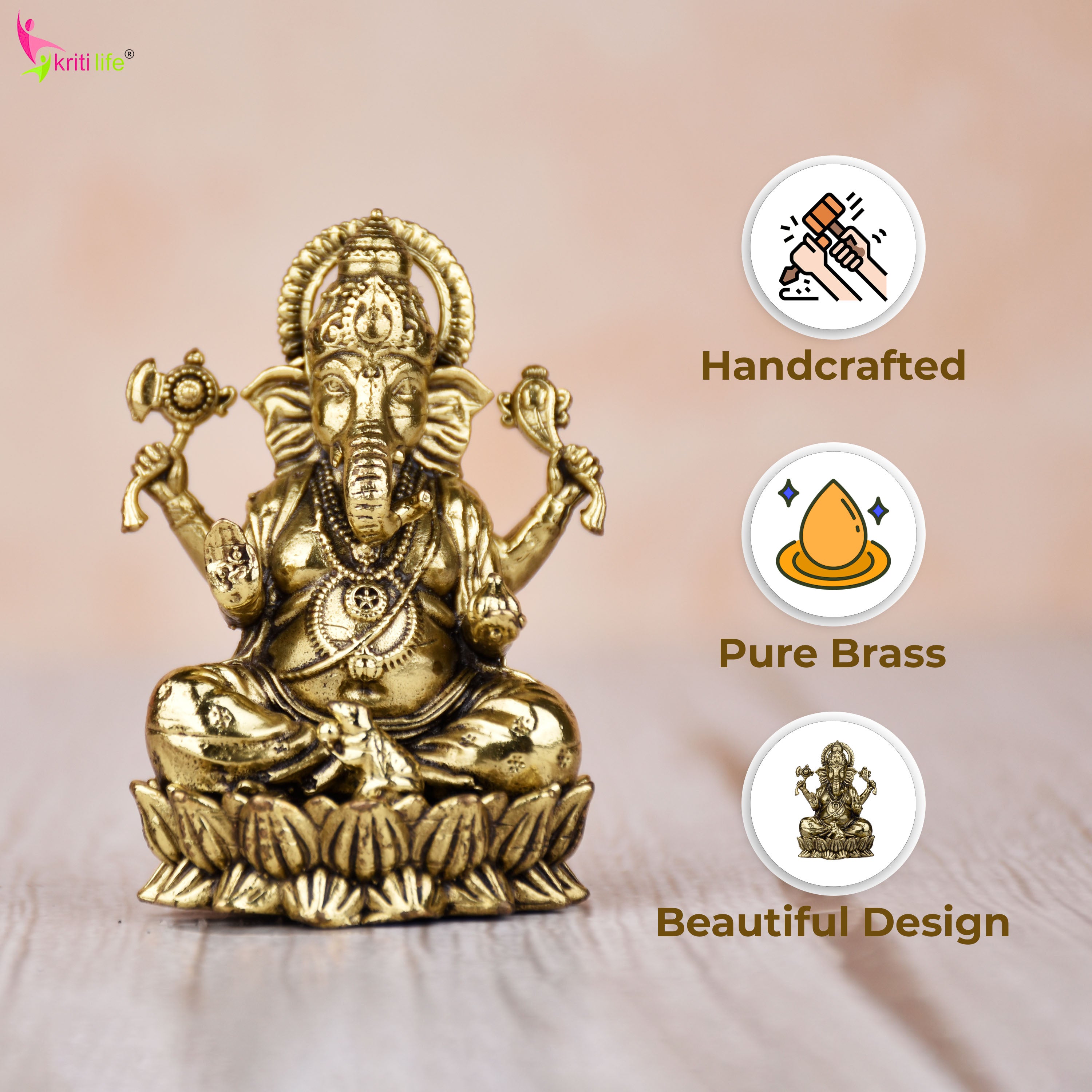 Brass Lord Ganesha Idol – Handcrafted Antique Finish Ganpati Statue for Home & Temple |Small size | 2 inches