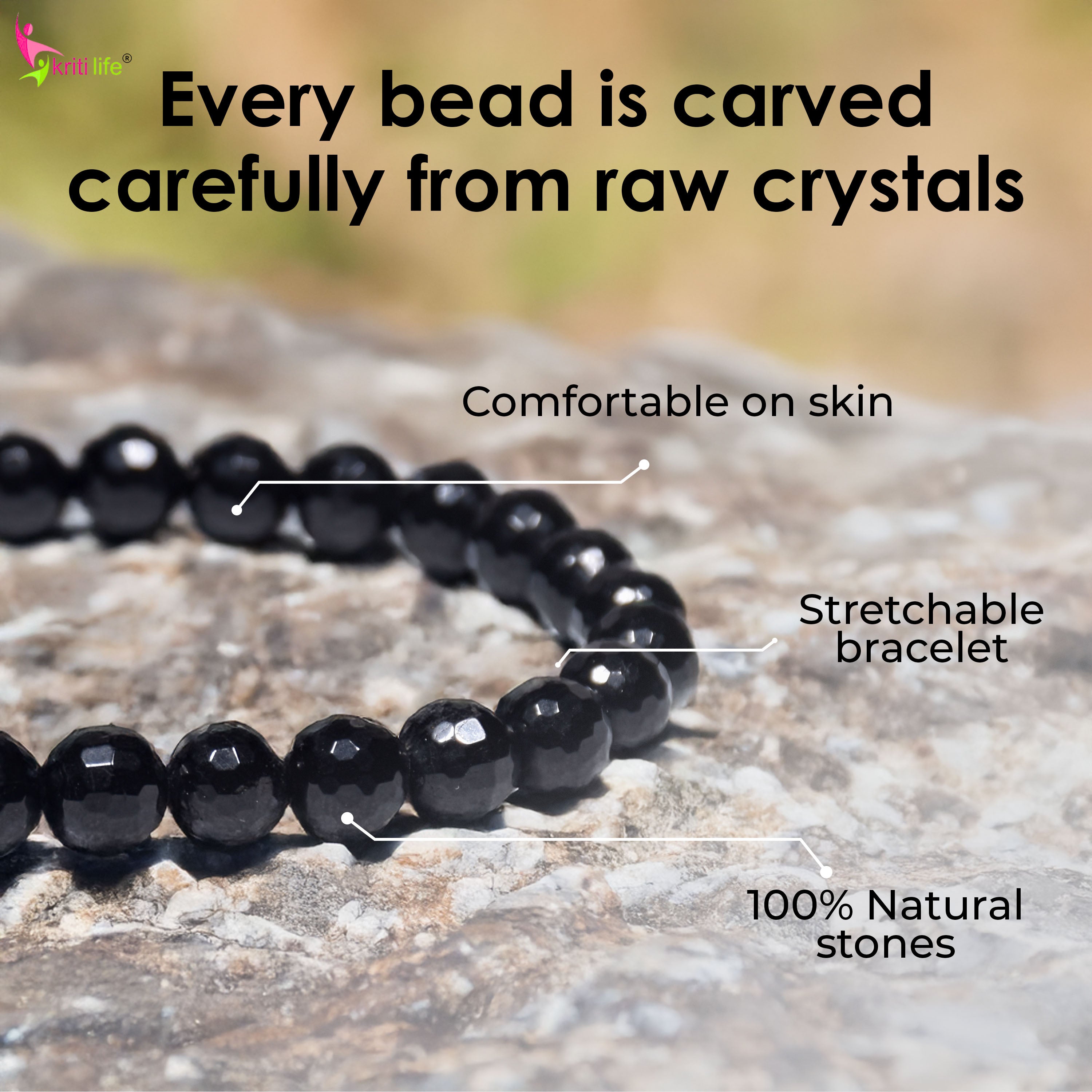 Natural Black Tourmaline Crystal Stone Bracelet 7mm