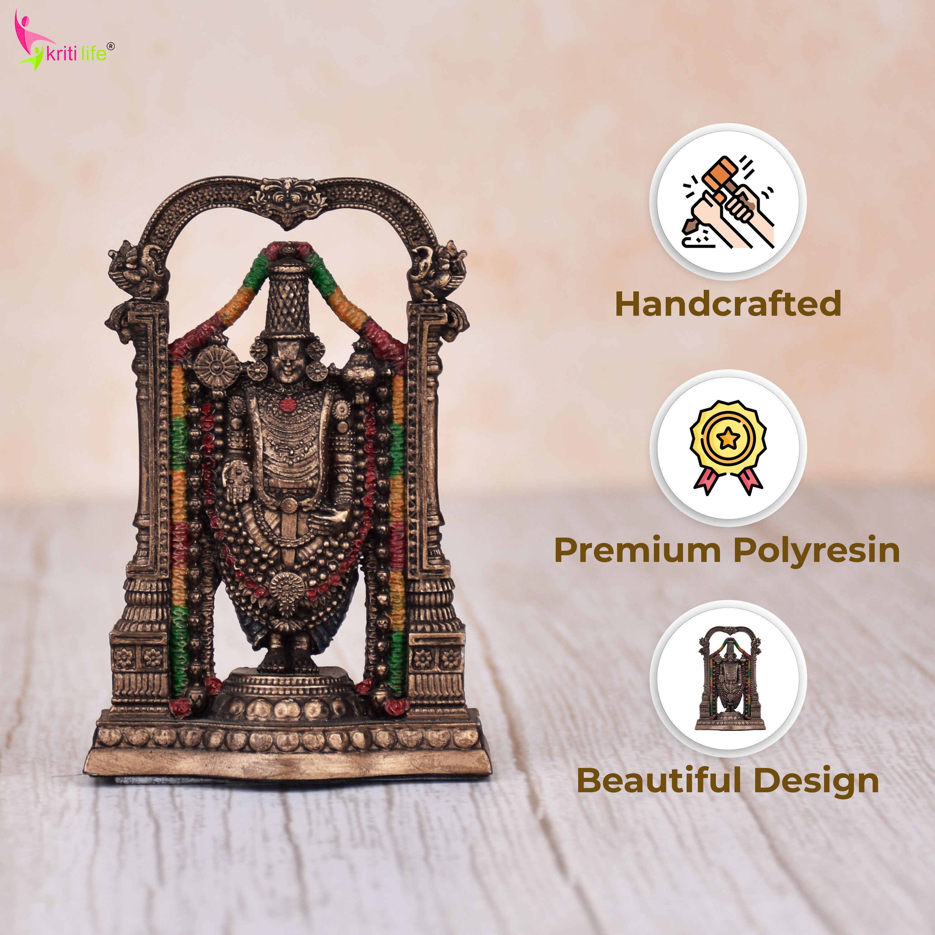Lord Venkateswara Idol | Antique Finish - 3 inches - Polyresin Balaji Statue for Home Temple & Gifting