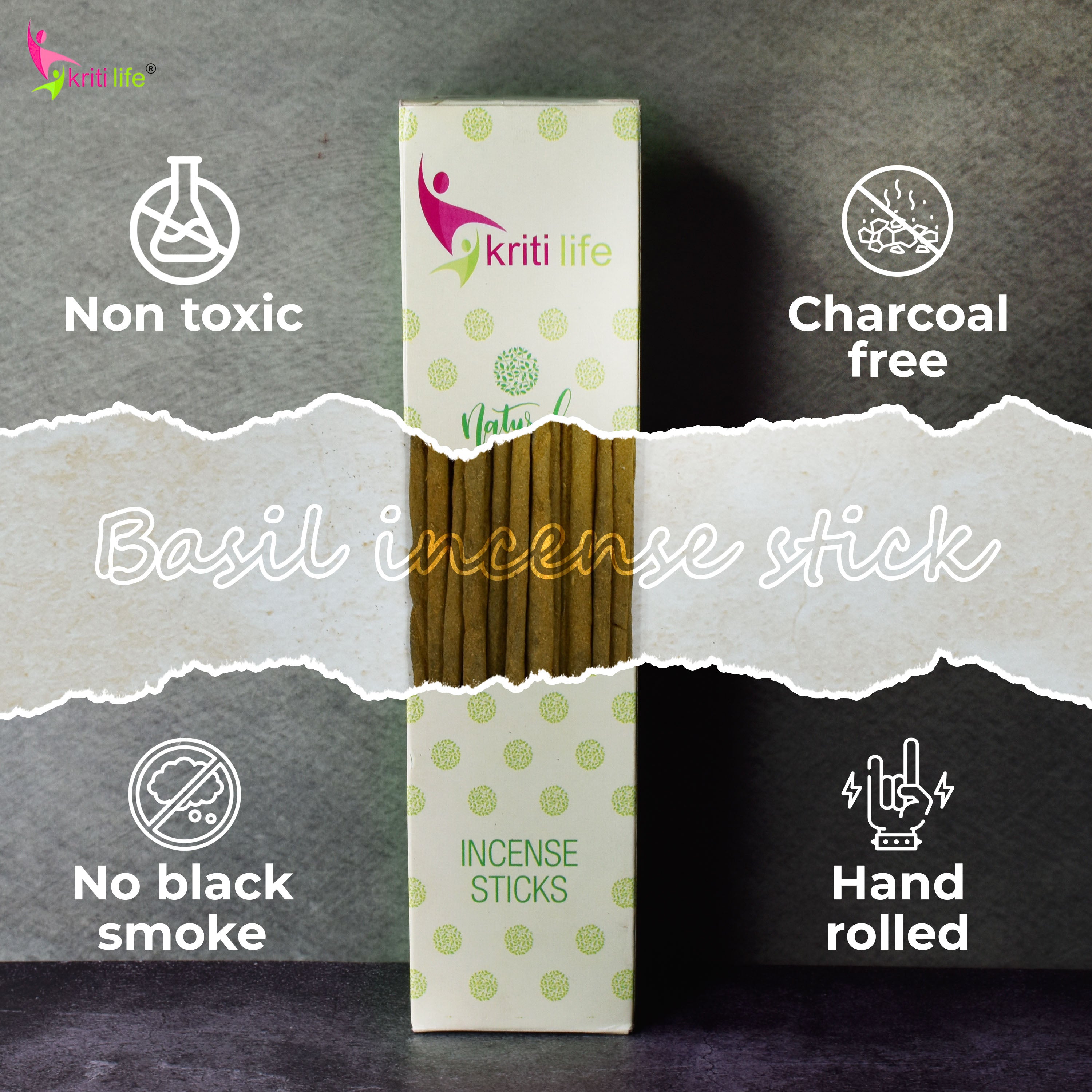 Kriti Life Incense Sticks- Basil 100 Pcs Perfect for Puja &amp; Relaxation