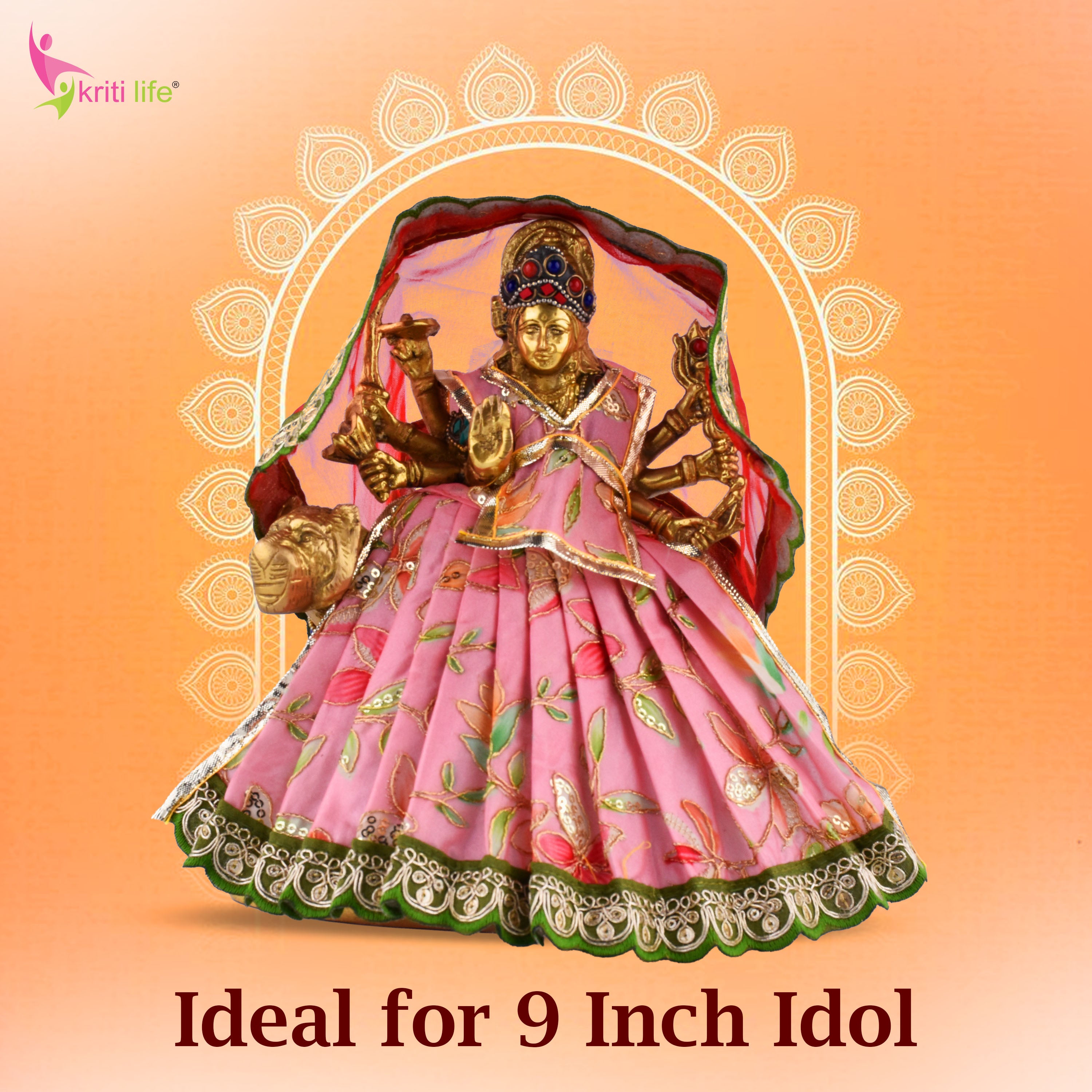 Mata Rani Dress for 9 Inch Idol – Designer Pink Lehenga Choli with Dupatta | Traditional Durga Maa Vastra