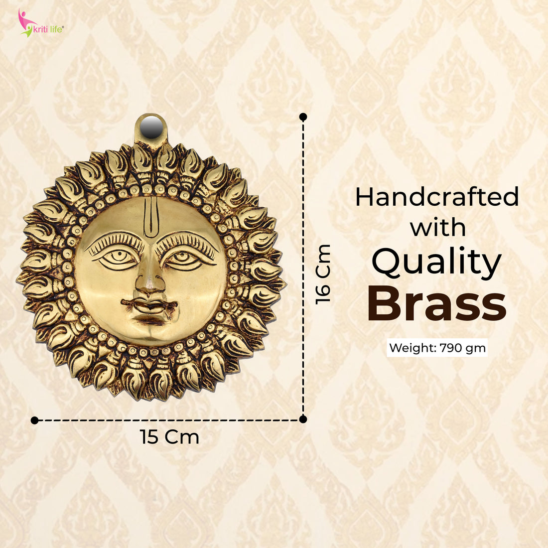 Brass Surya Wall Hanging | Sun God Face Wall Mount for Entrance & Pooja Room- 6  inches