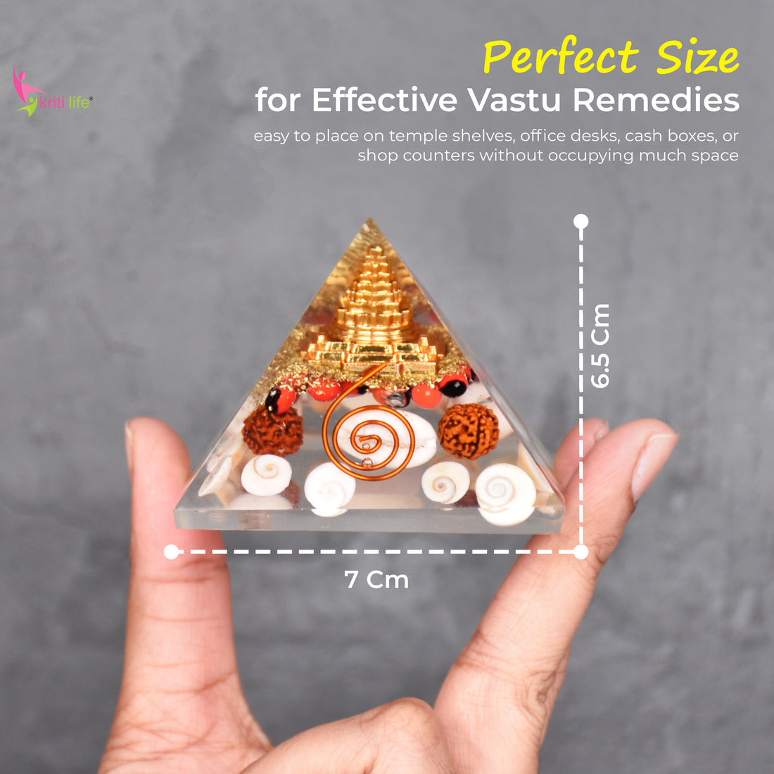 Laxmi Pyramid with Shri Meru Yantra | Gomti Chakra, Cowrie, Rudraksha for Wealth & Vastu