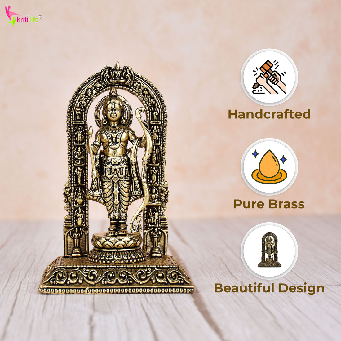 Brass Ram Lalla Idol – |  5 inches | Handcrafted Hindu God Statue for Home Temple & Decor