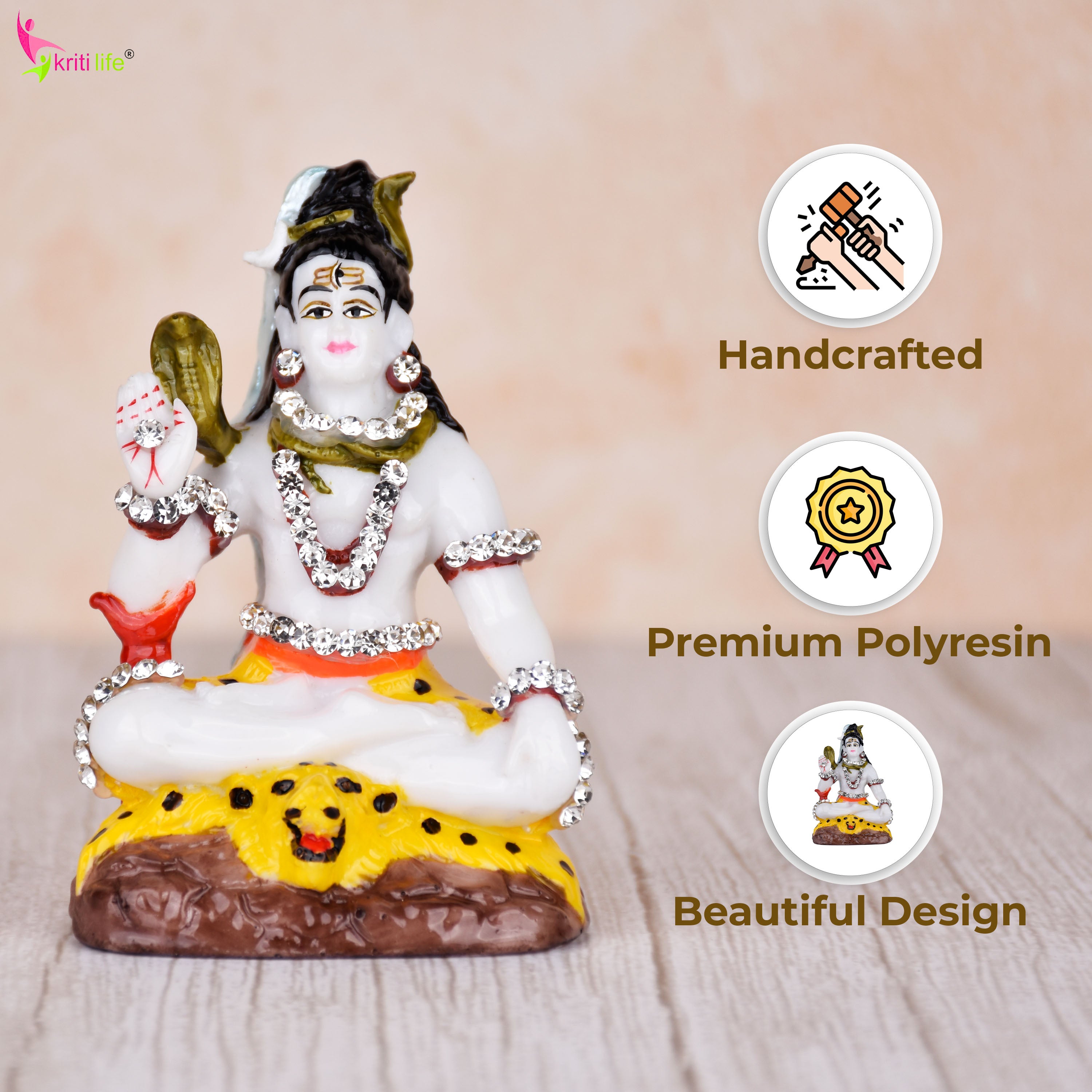 Lord Shiva Idol – Handcrafted Polyresin 3.5 inches Small Statue with Decorative Stones