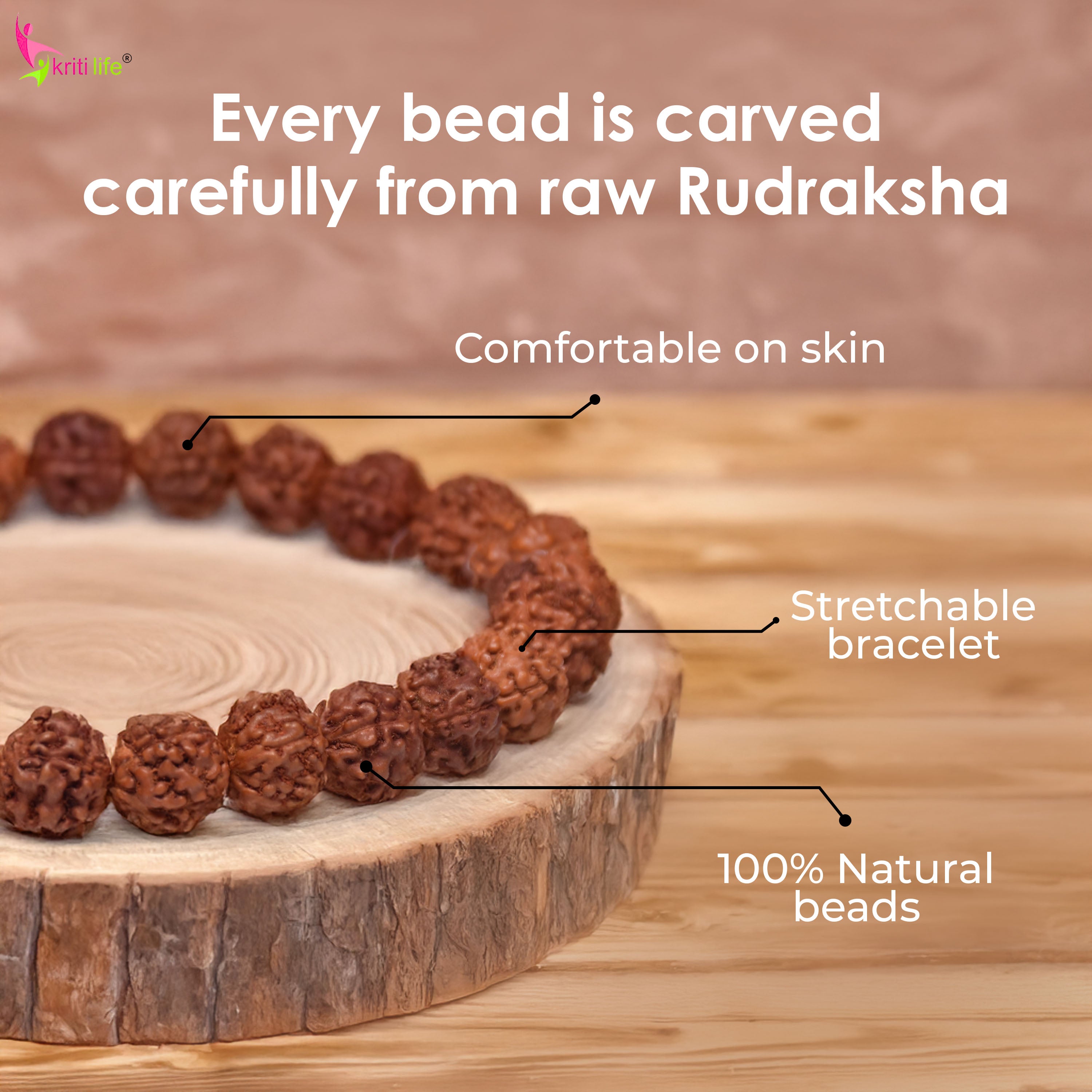 Natural Rudraksha Bracelet – Spiritual Protection, Calmness & Energy Balance- 8mm