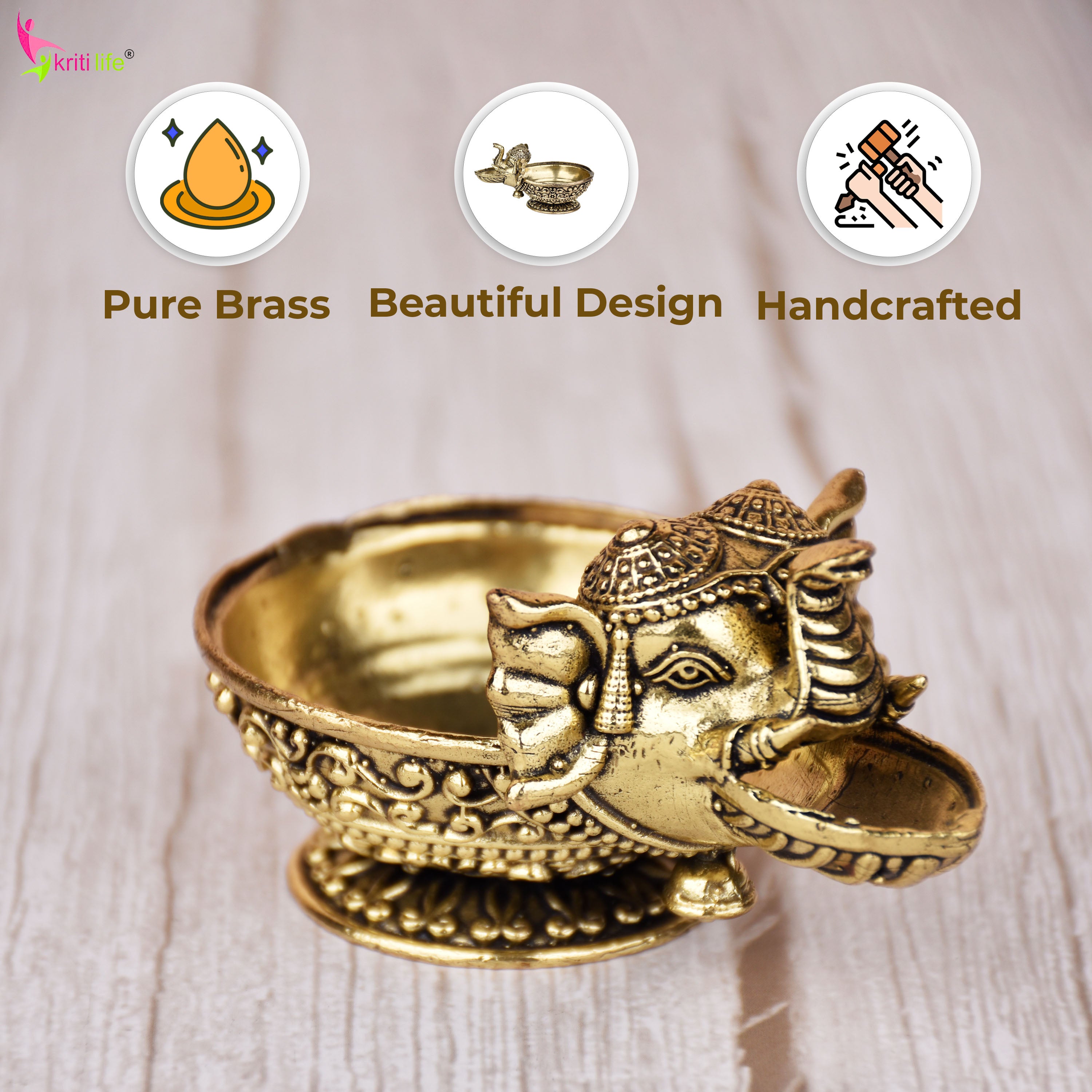 Brass Elephant Face Diya – Traditional Oil Lamp 3 inches for Pooja & Festive Décor