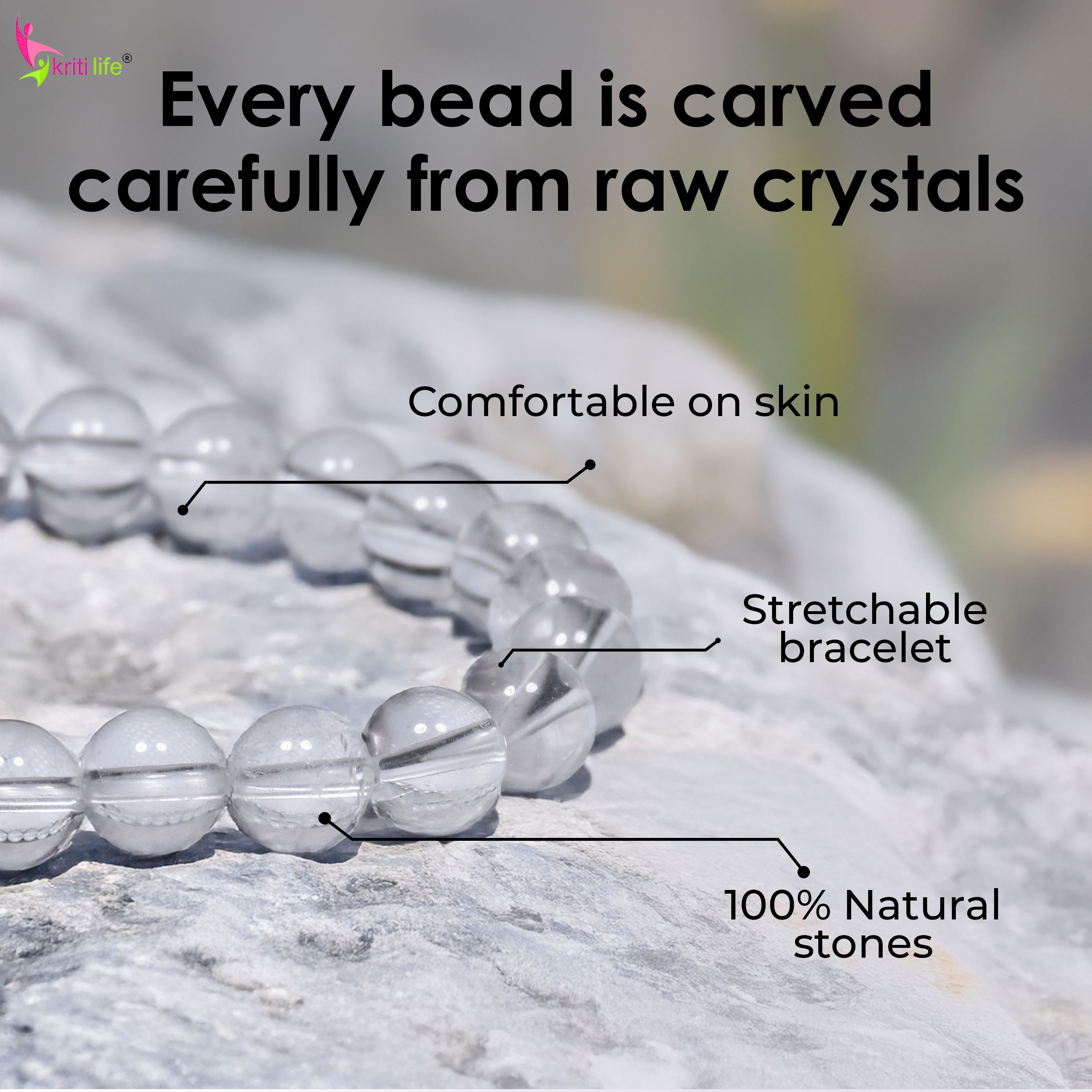Natural Clear Quartz crystal Bracelet 6mm – Natural Crystal for Clarity & Focus