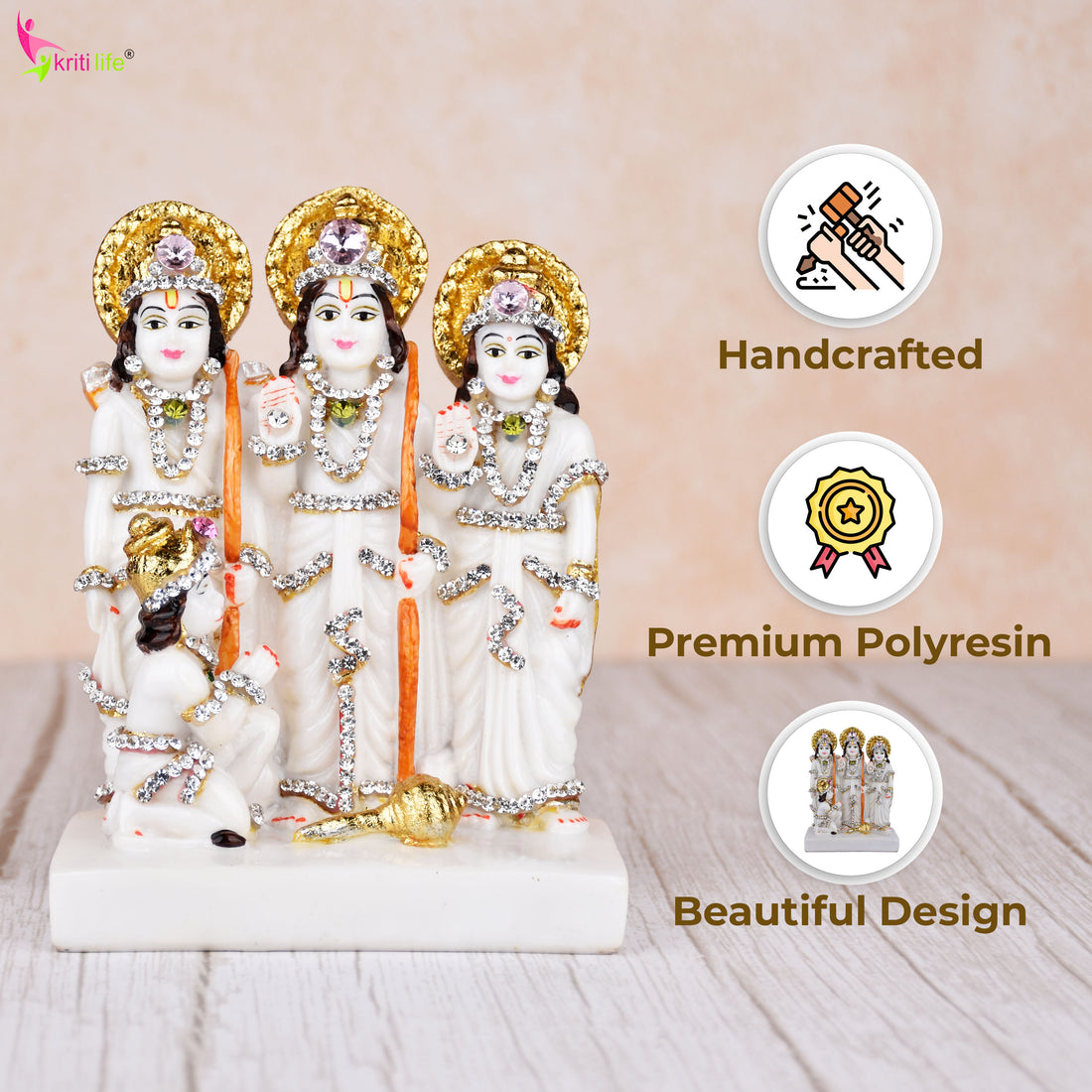 Ram Darbar Idol – Polyresin Statue of Lord Ram, Sita, Lakshman & Hanuman for Pooja Room & Home Décor |  6 inches