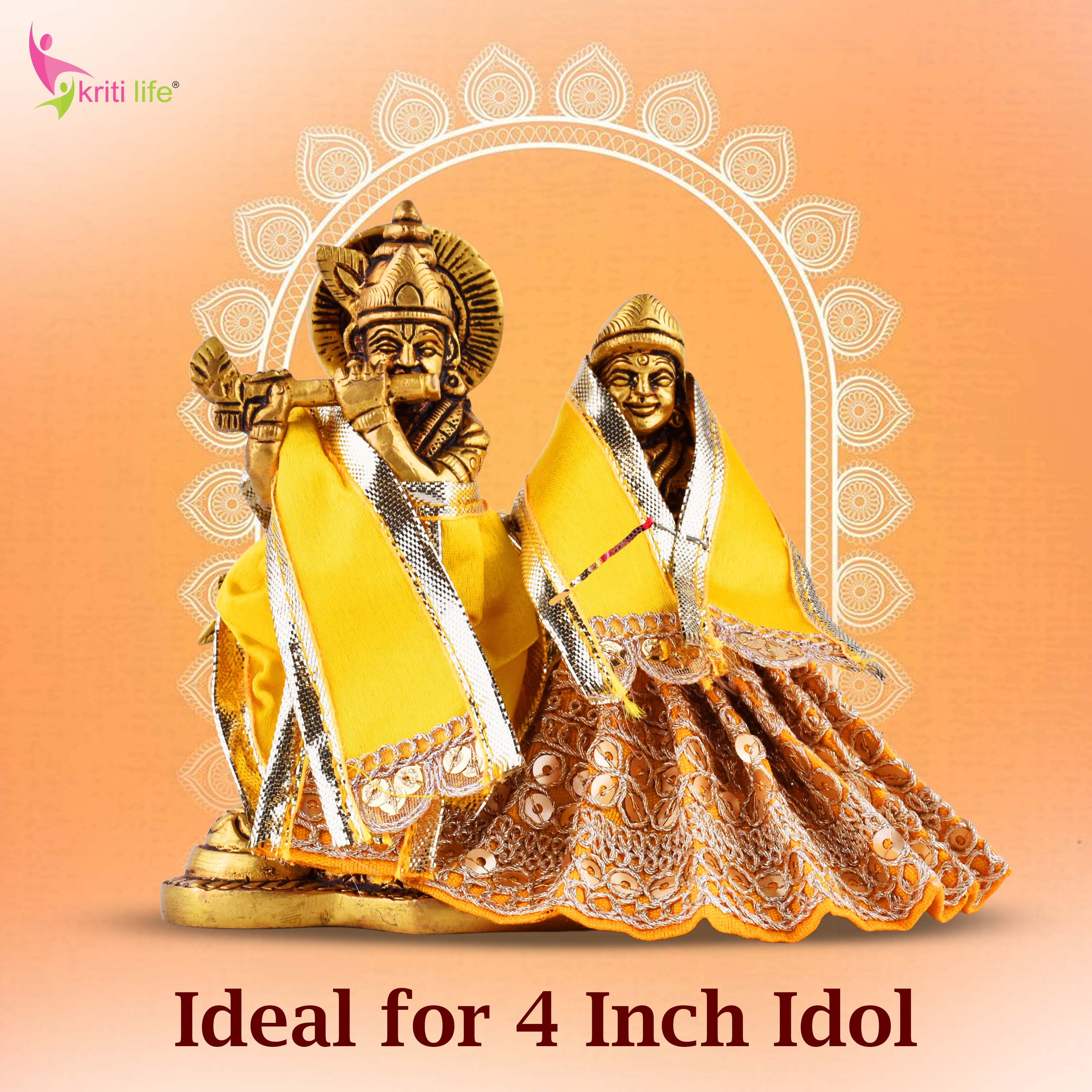 Yellow Radha Krishna Dress Set for 4 Inch Idol – Traditional Vastra with Golden Detailing