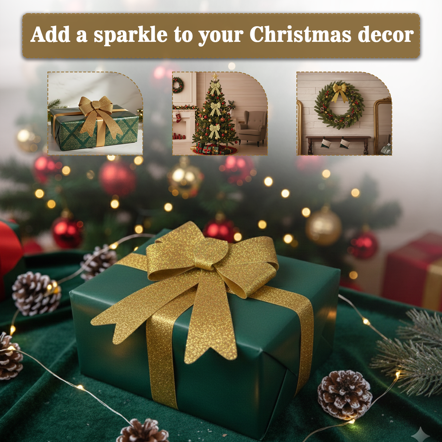 Golden Glitter Christmas Bow 17 Cm