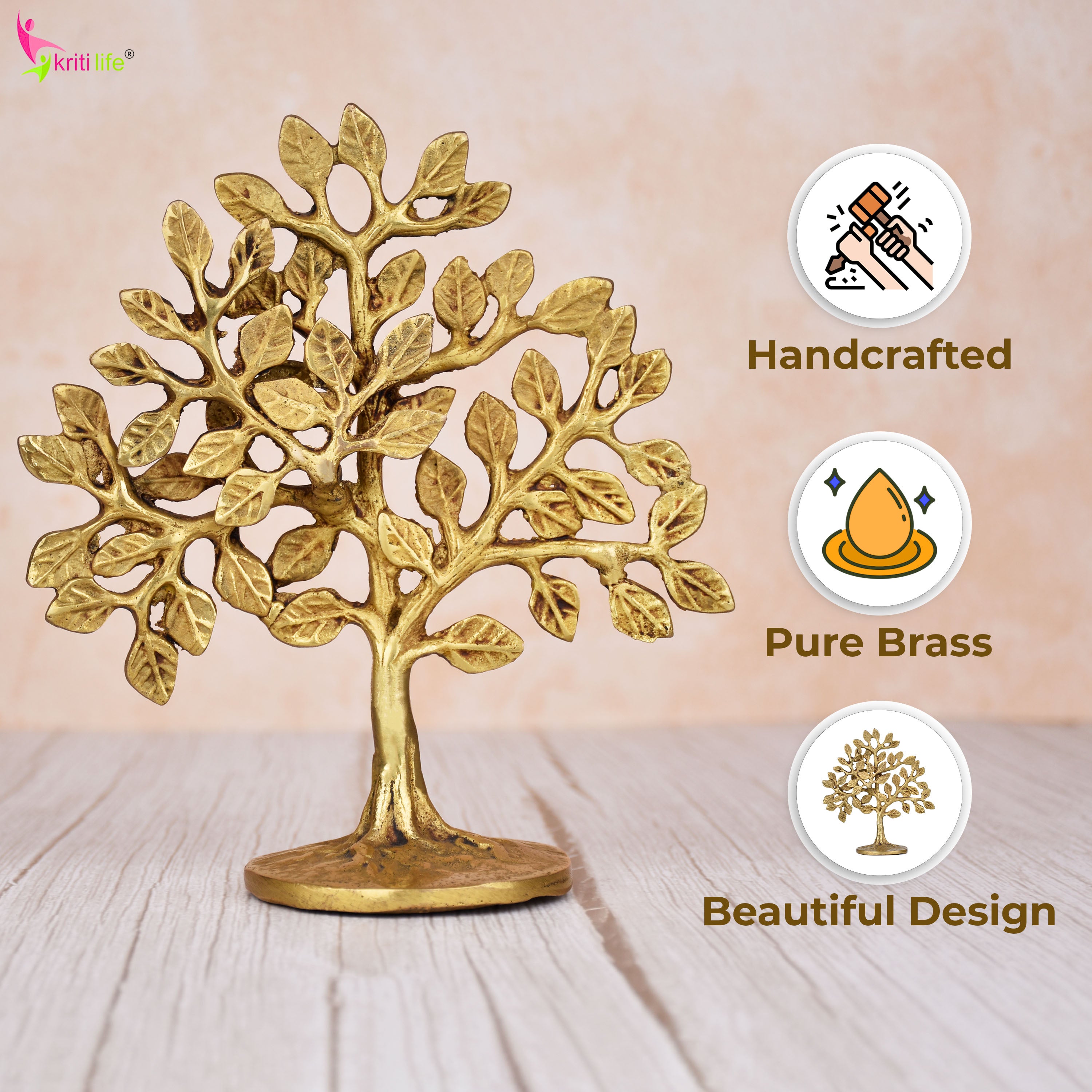 Brass Kalpvriksha Tree – Wish Fulfilling Tree 7 inches for Home Decor & Vastu, Prosperity & Good Luck