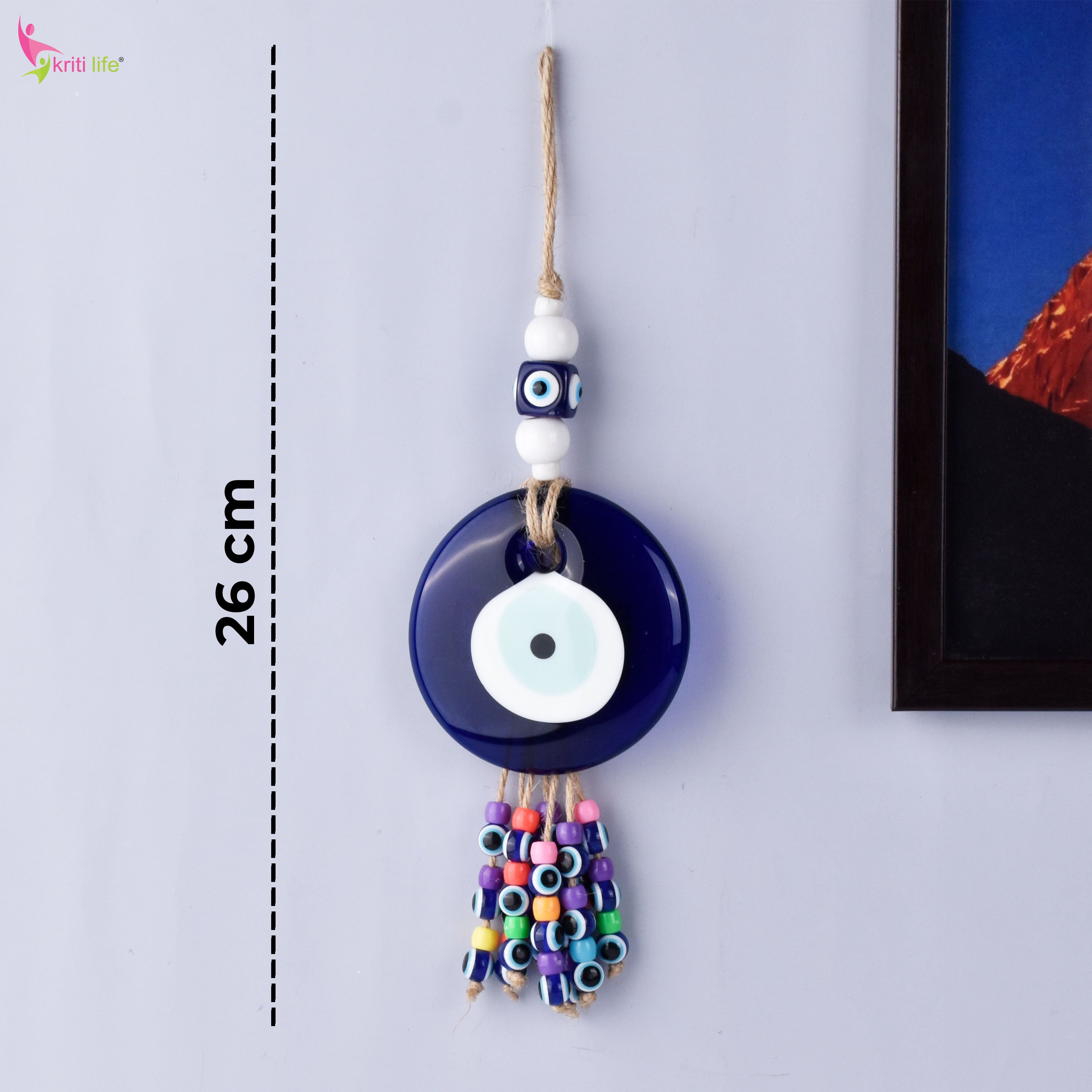 Evil Eye Wall Decor with Colorful Beads | Spiritual Nazar Battu for Home & Office – 26 cm Hight