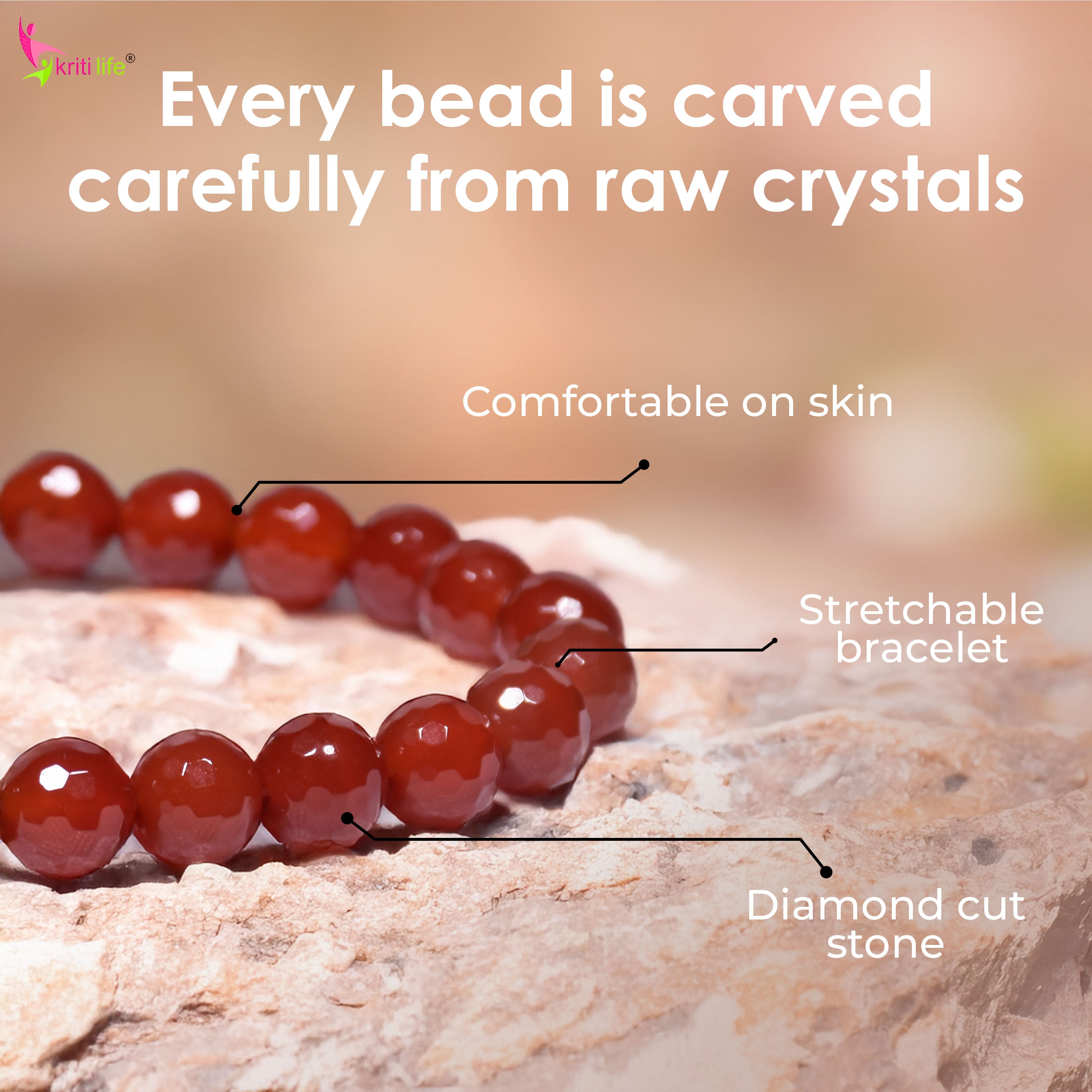 Natural Carnelian Crystal Stone Bracelet for Career Growth & Vitality-8mm