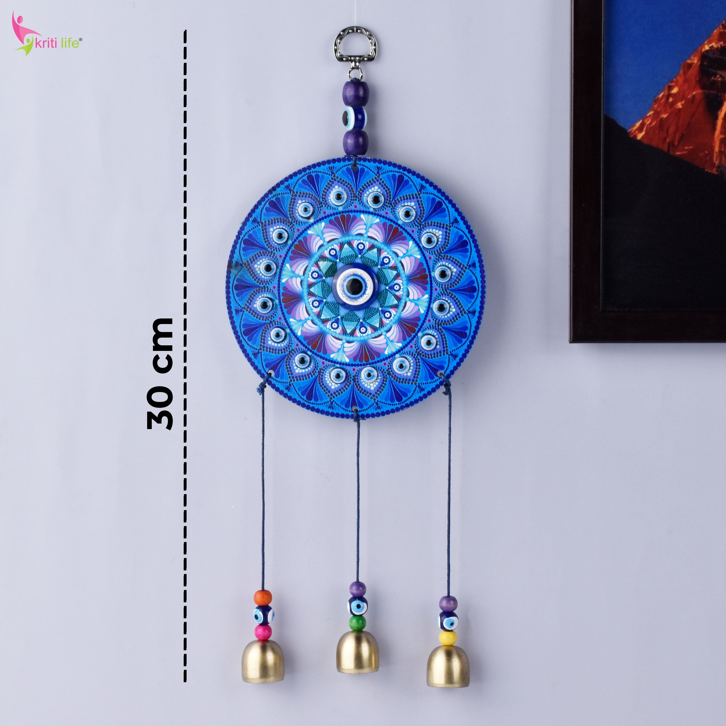 Hanging Evil Eye Wall Decor with Bells | Nazar Suraksha Totem for Home & Office- 30 cm Hight